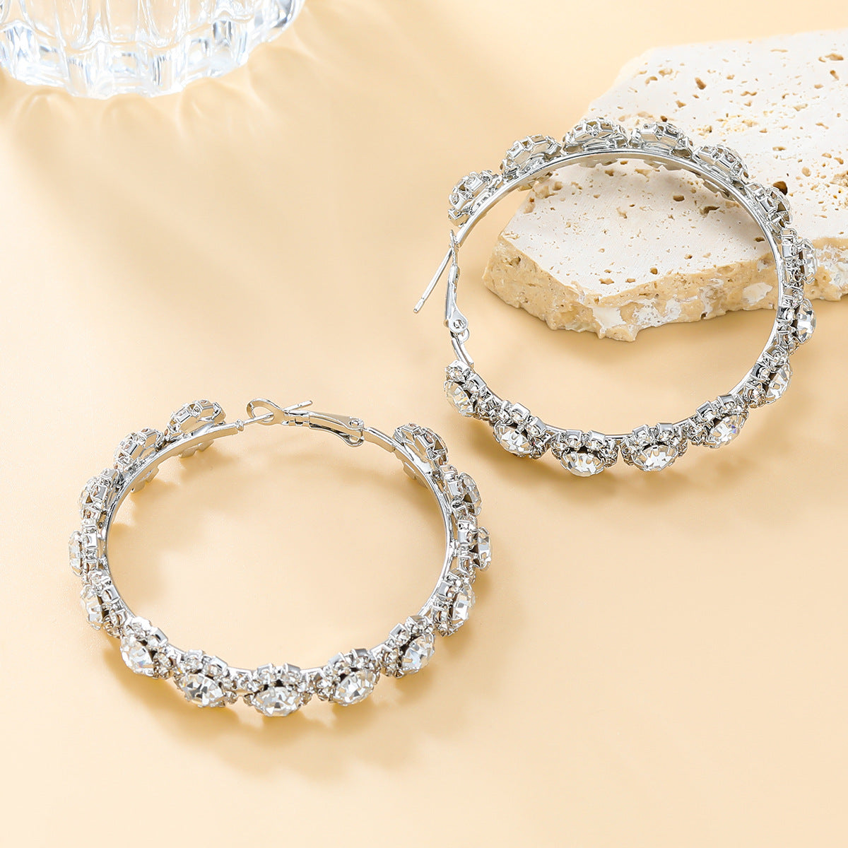 Sparkling Textured Rhinestone Hoop Earrings for Women - Fashion Statement Jewelry for Parties, Weddings & Special Occasions