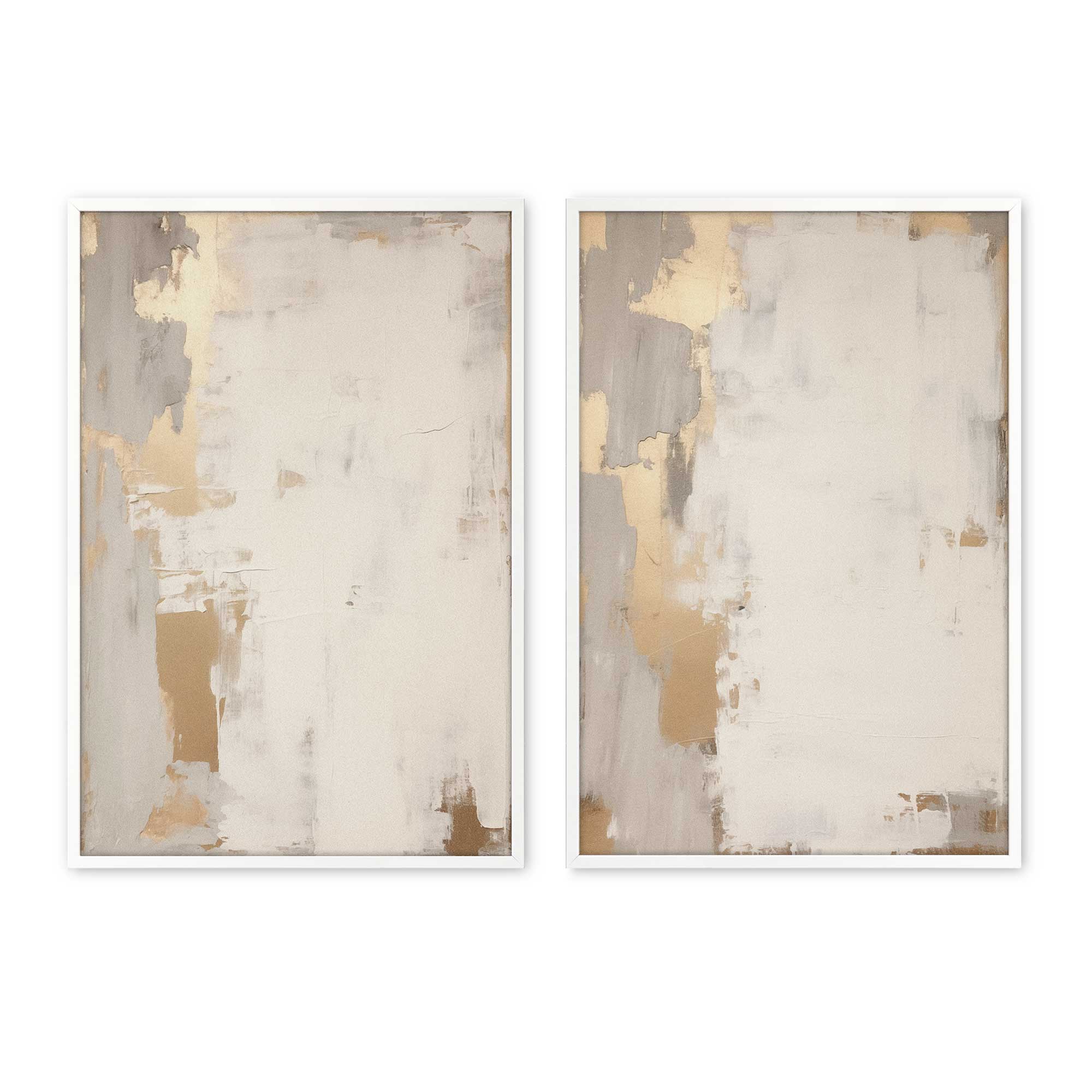 Golden Haze Wall Art - Set of 2 Modern Abstract Prints for Living Room & Bedroom Decor | Framed Canvas Artwork for Home & Office