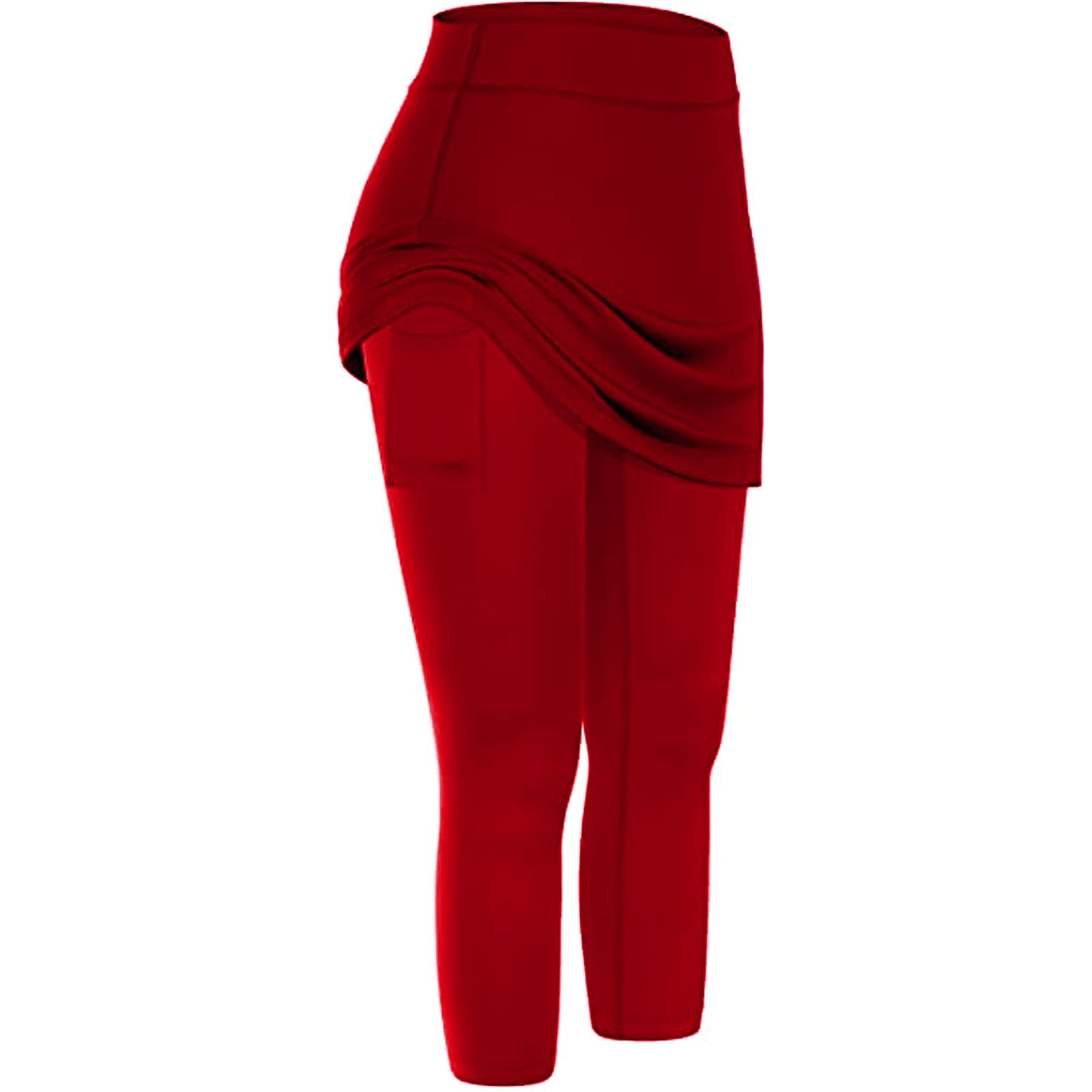 Women's High Waist Tennis Skirted Leggings with Pockets - Elastic Sports Yoga Capris for Running, Gym & Workouts (Wine Red, Small) - Perfect for Tennis, Yoga & Active Lifestyle