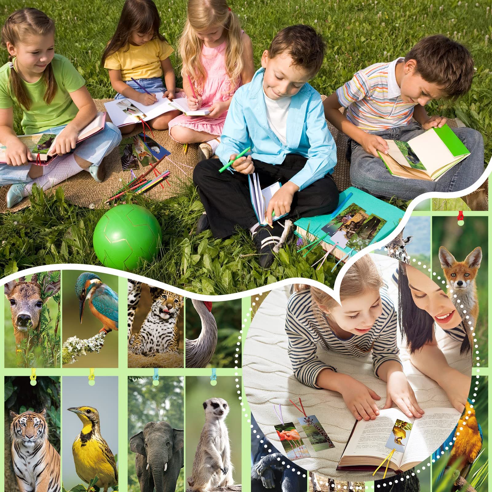 Eaasty 120 Pcs Safari Animal Bookmarks for Kids - Colorful Ribbon Bookmarks Bulk Pack for Book Lovers, Students, Boys & Girls - Perfect for School, Reading Rewards & Classroom Incentives