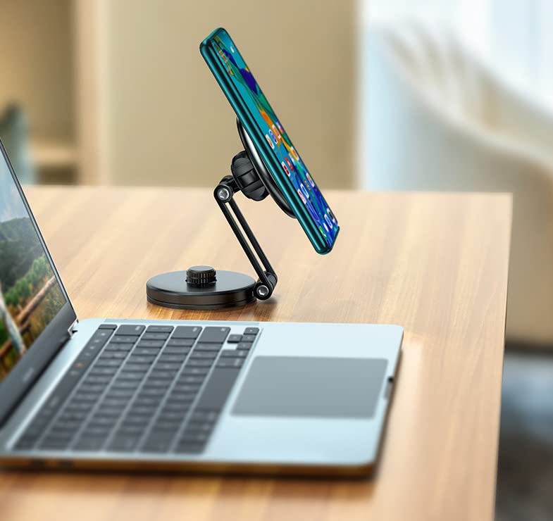 Foldable Magnetic Phone Holder for Car & Desk - 360° Adjustable Stand Compatible with iPhone 15/14/13, Samsung Galaxy S23/S22, Smartphones - Perfect for Driving, Working, Watching Videos & Video Calls