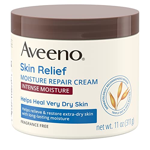 Aveeno Skin Relief Intense Moisture Repair Body Cream with Triple Oat & Shea Butter - Fragrance-Free 11 oz for Extra-Dry Skin | Long-Lasting Hydration & Skin Restoration | Perfect for Daily Moisturizing, Post-Shower Care & Winter Skin Protection