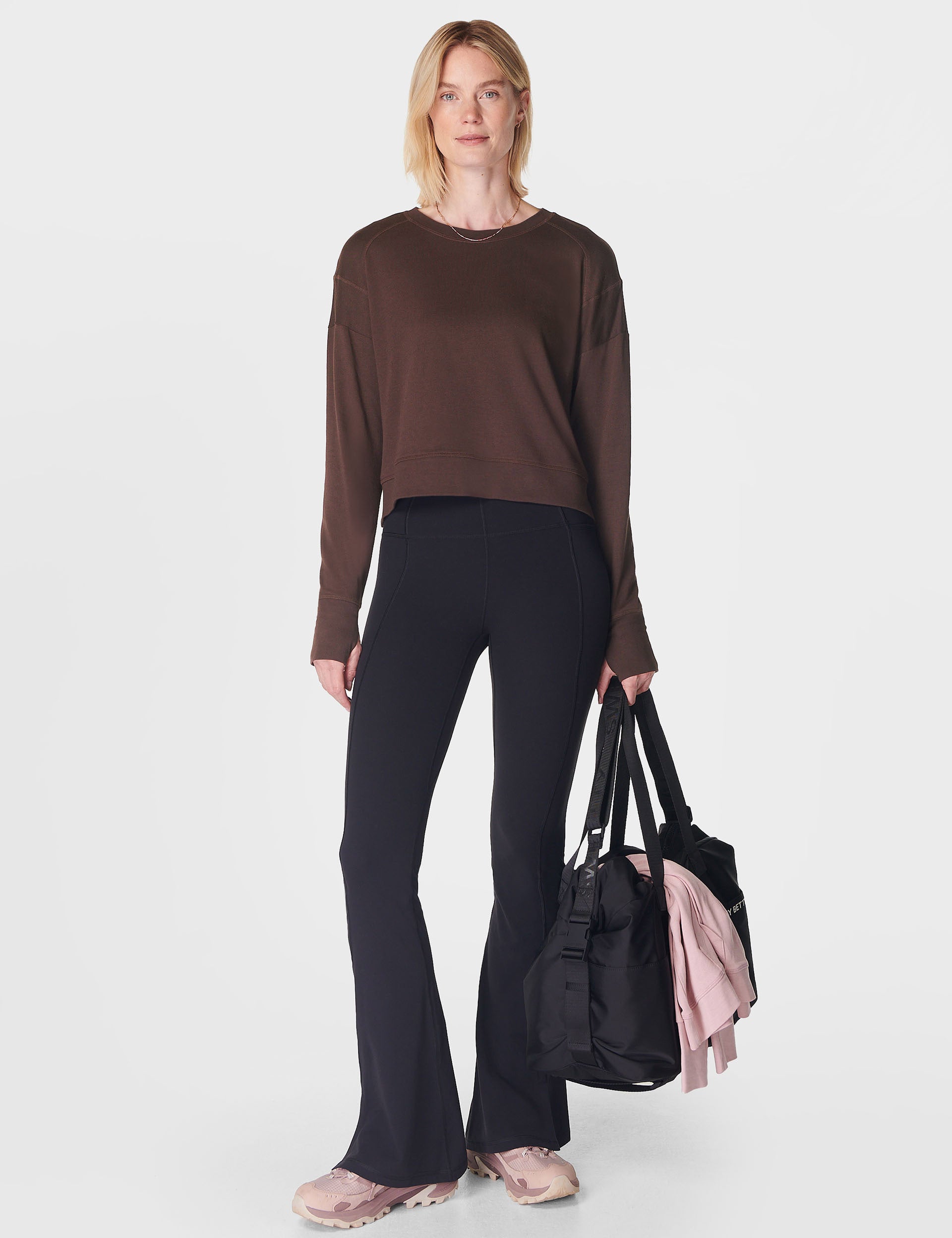 After Class Crop Sweatshirt for Women - Soft Casual Pullover Hoodie in Cacao Brown | Perfect for School, Gym, and Streetwear Fashion