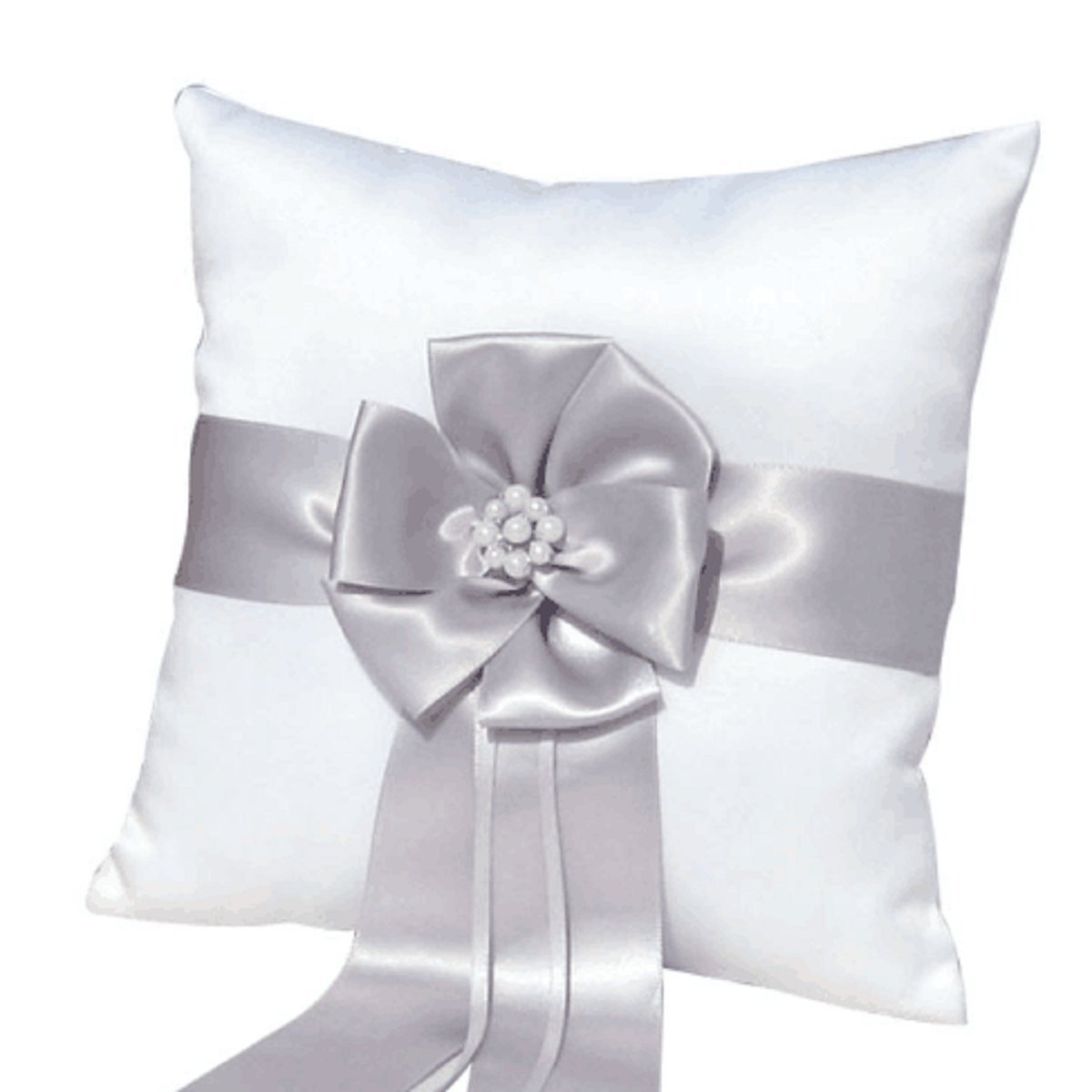 Silver Beaded Wedding Ring Pillow - 7.8 Inch for Ceremonies