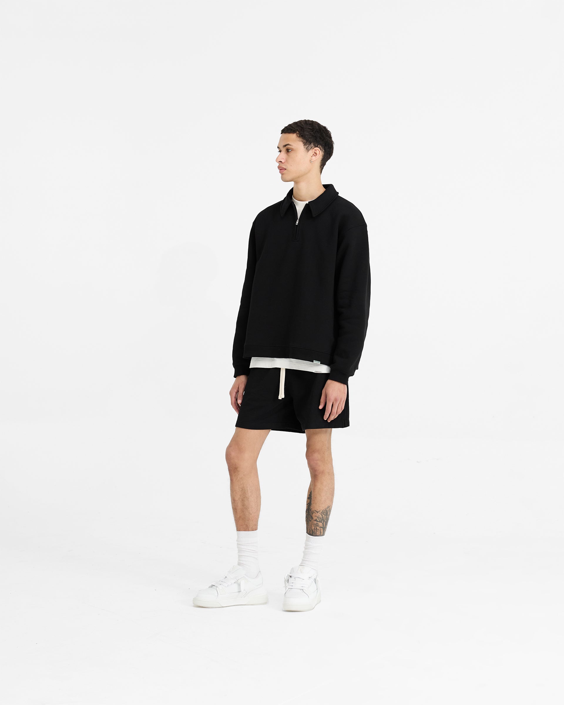 Initial Boxy Quarter Zip Sweatshirt - Black | Men's Casual Pullover for Everyday Wear & Street Style