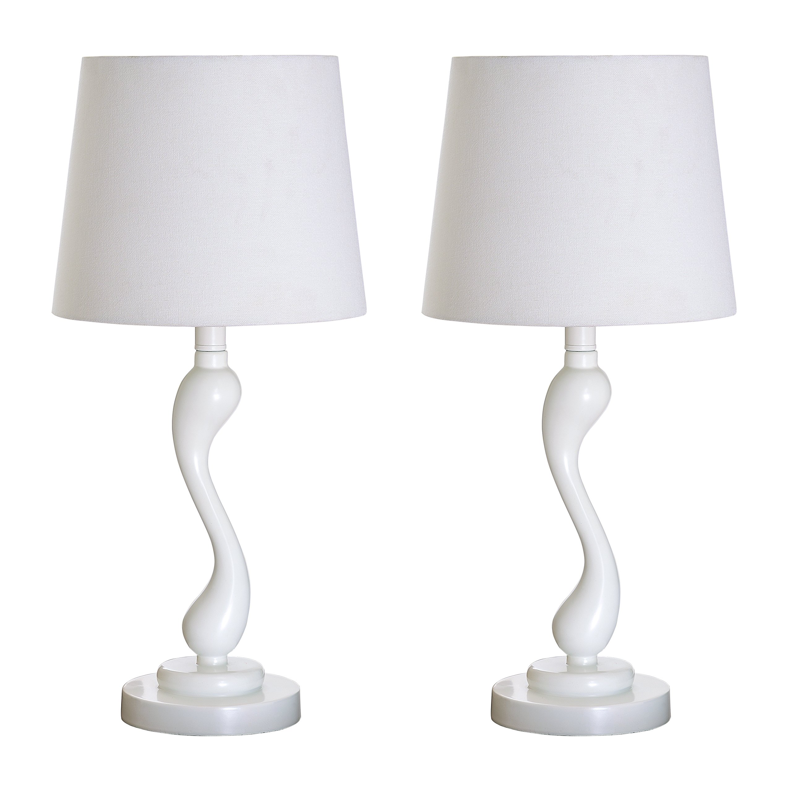 Kings Brand White Traditional Table Lamps with Fabric Shade - Set of 2 Classic Bedside Lamps for Bedroom, Living Room & Office Decor