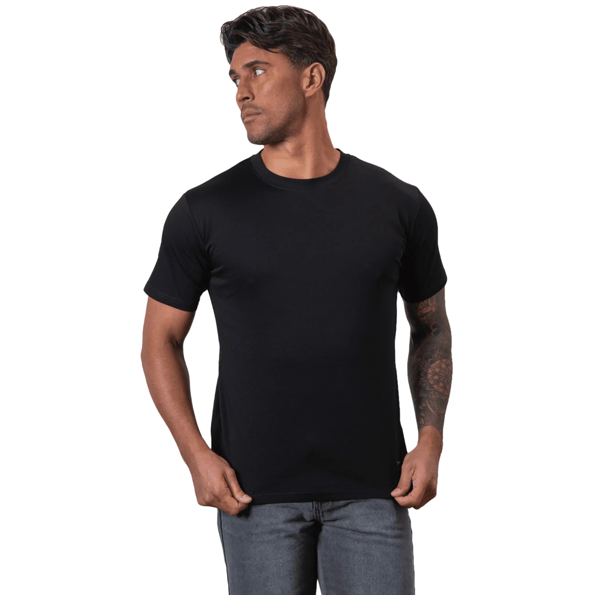 Premium Black T-Shirt for Men - Soft Cotton Crew Neck Tee - Casual & Comfortable Everyday Wear for Work, Gym, and Outings