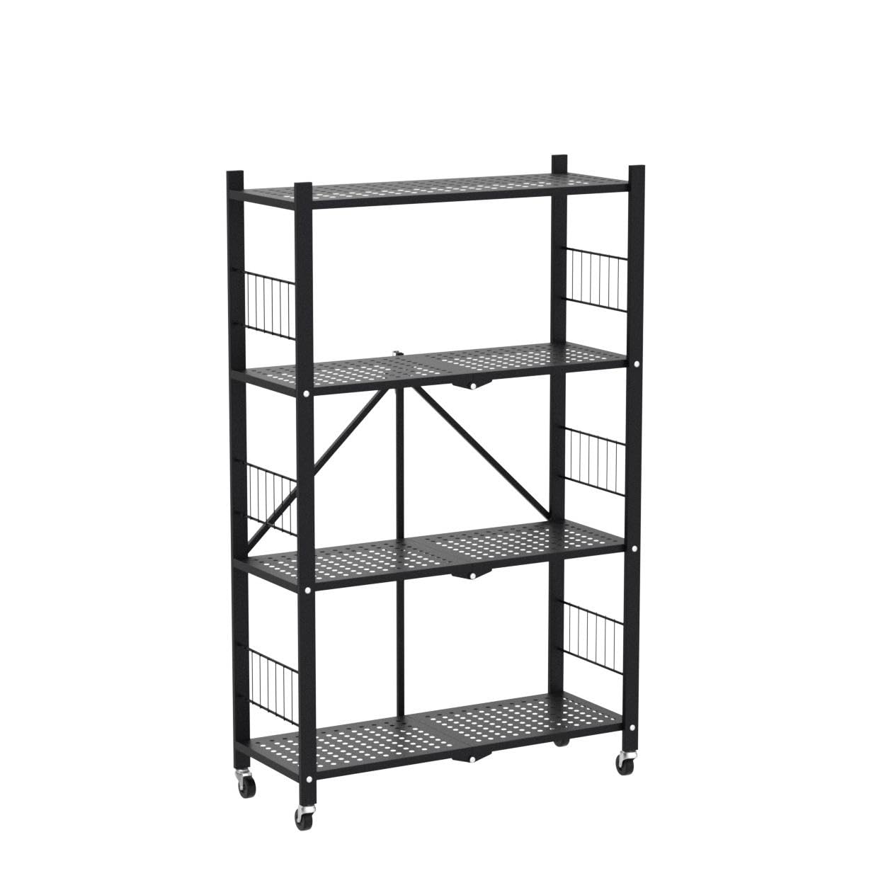 5-Tier Metal Folding Storage Shelves with Wheels - Heavy Duty Collapsible Shelving Unit for Garage, Kitchen, Pantry & Closet Organization - No Assembly Rolling Shelf Rack
