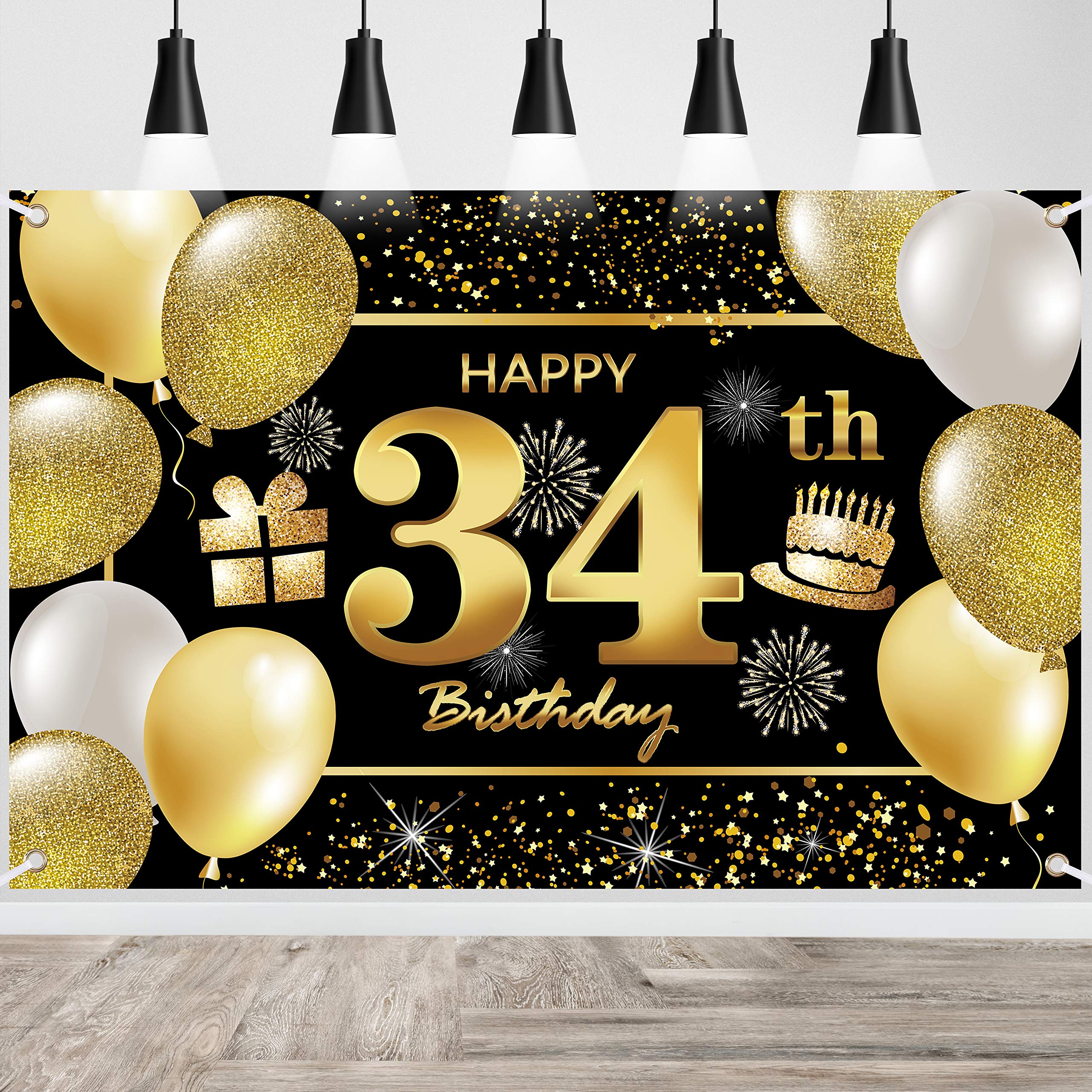 34th Happy Birthday Banner - Premium Birthday Decorations for Men's Party, Backdrop & Wall Decor - Perfect for Indoor & Outdoor Celebrations, Photo Booths & Surprise Parties