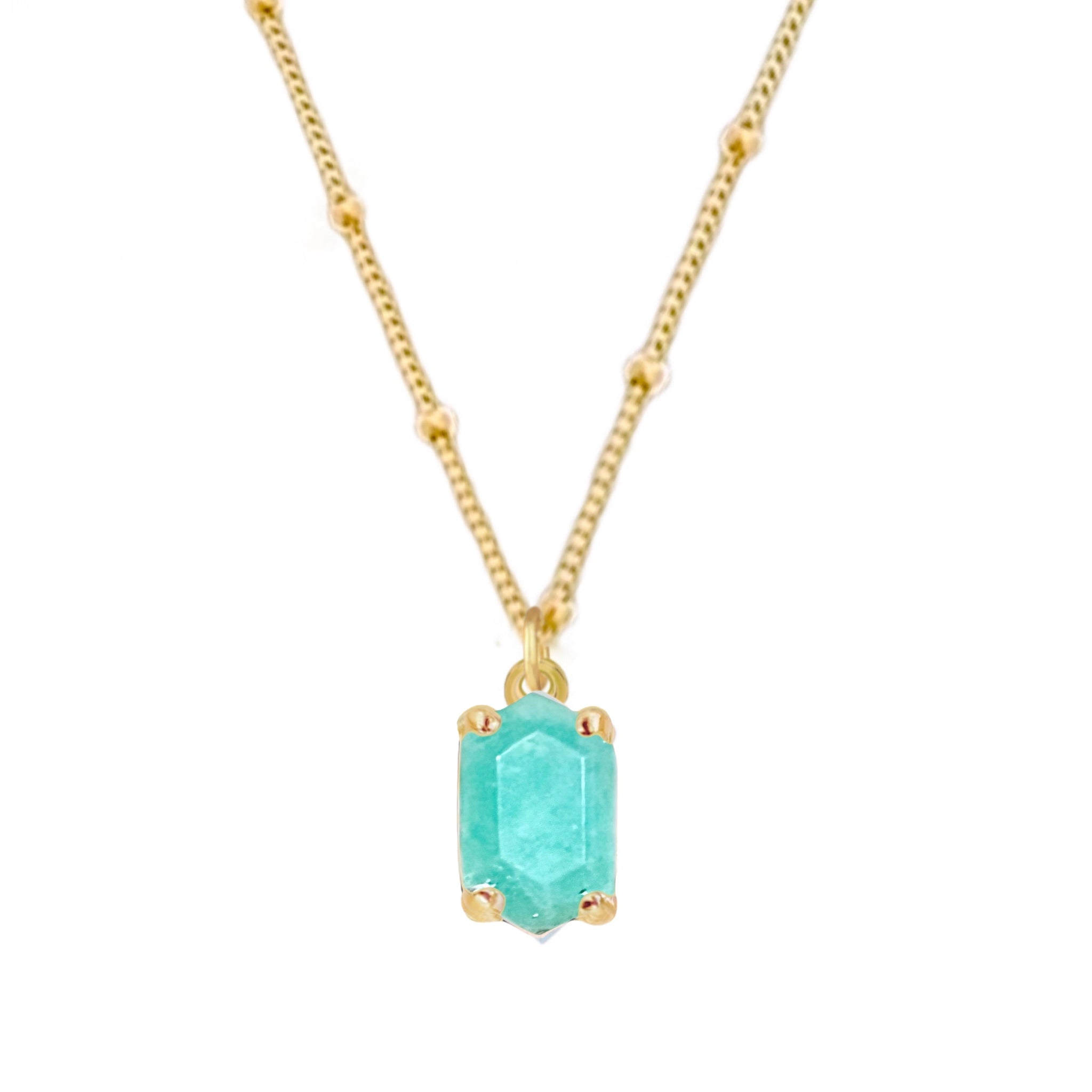Mini Hex Crystal Gold Amazonite Necklace - Elegant Healing Stone Jewelry for Women, Perfect for Everyday Wear & Spiritual Healing
