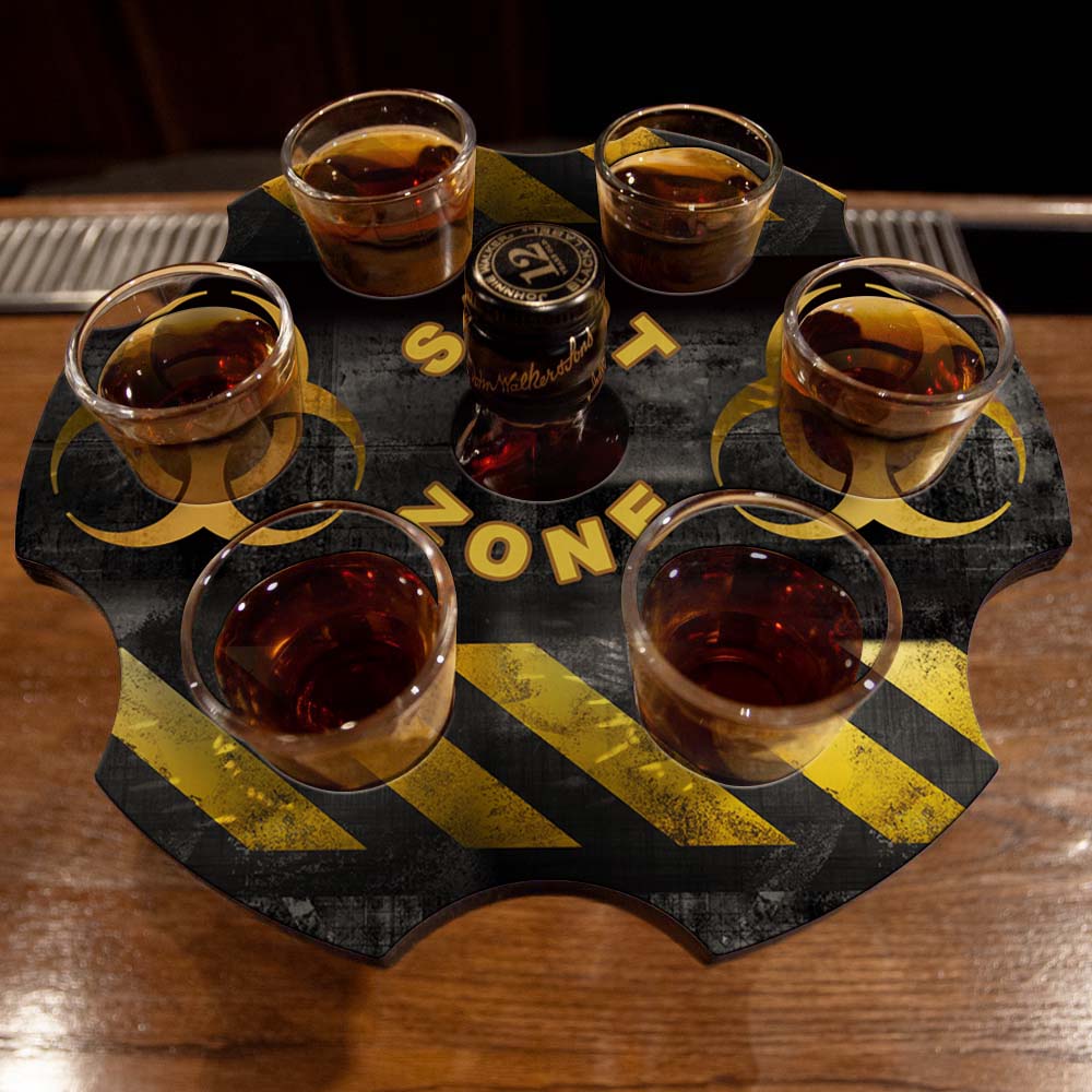 6 Shooter Wooden Shot Glass Caddy Tray with Bottle Topper - Perfect for Whiskey, Bourbon & Tequila Shots - Bar Accessories for Parties, Game Nights & Man Cave Decor