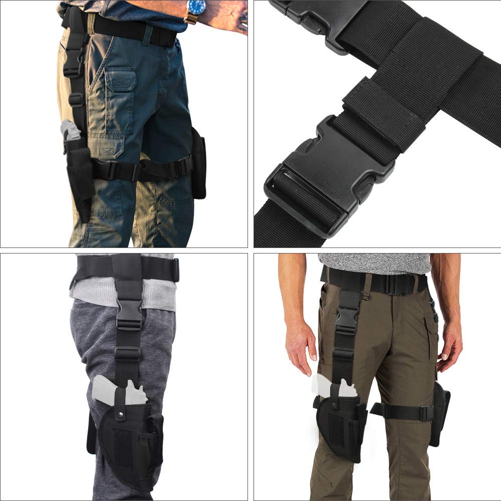 Tactical Drop Leg Holster with Adjustable Belt Support - Military Airsoft Thigh Gun Holster & Utility Pouch for Outdoor Shooting, Hunting, and Airsoft Games