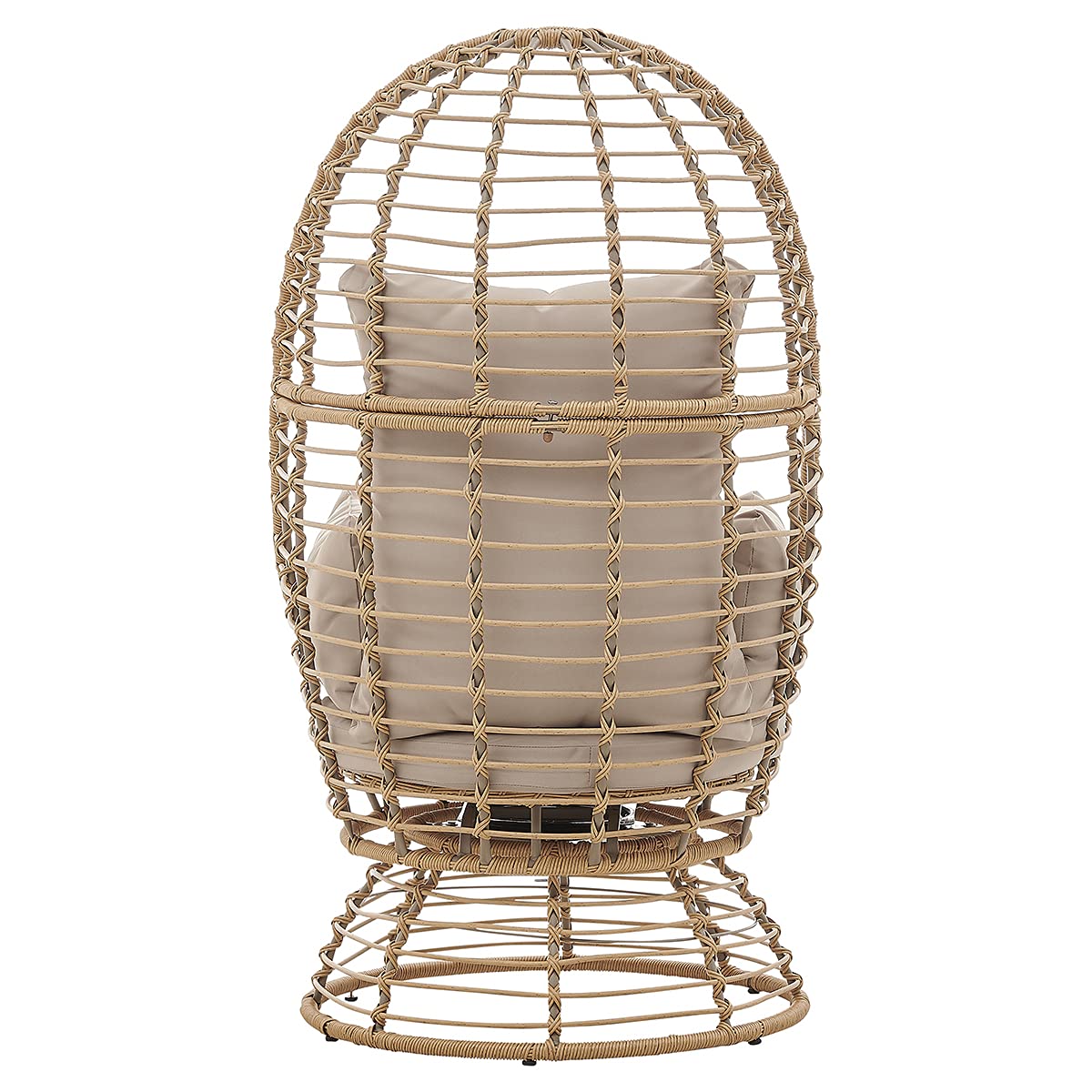 Barton Oversized Egg Style Wicker Swivel Chair with Canopy & 4 Cushions - Outdoor Patio Lounge Basket Chair for Garden, Poolside, and Backyard Relaxation