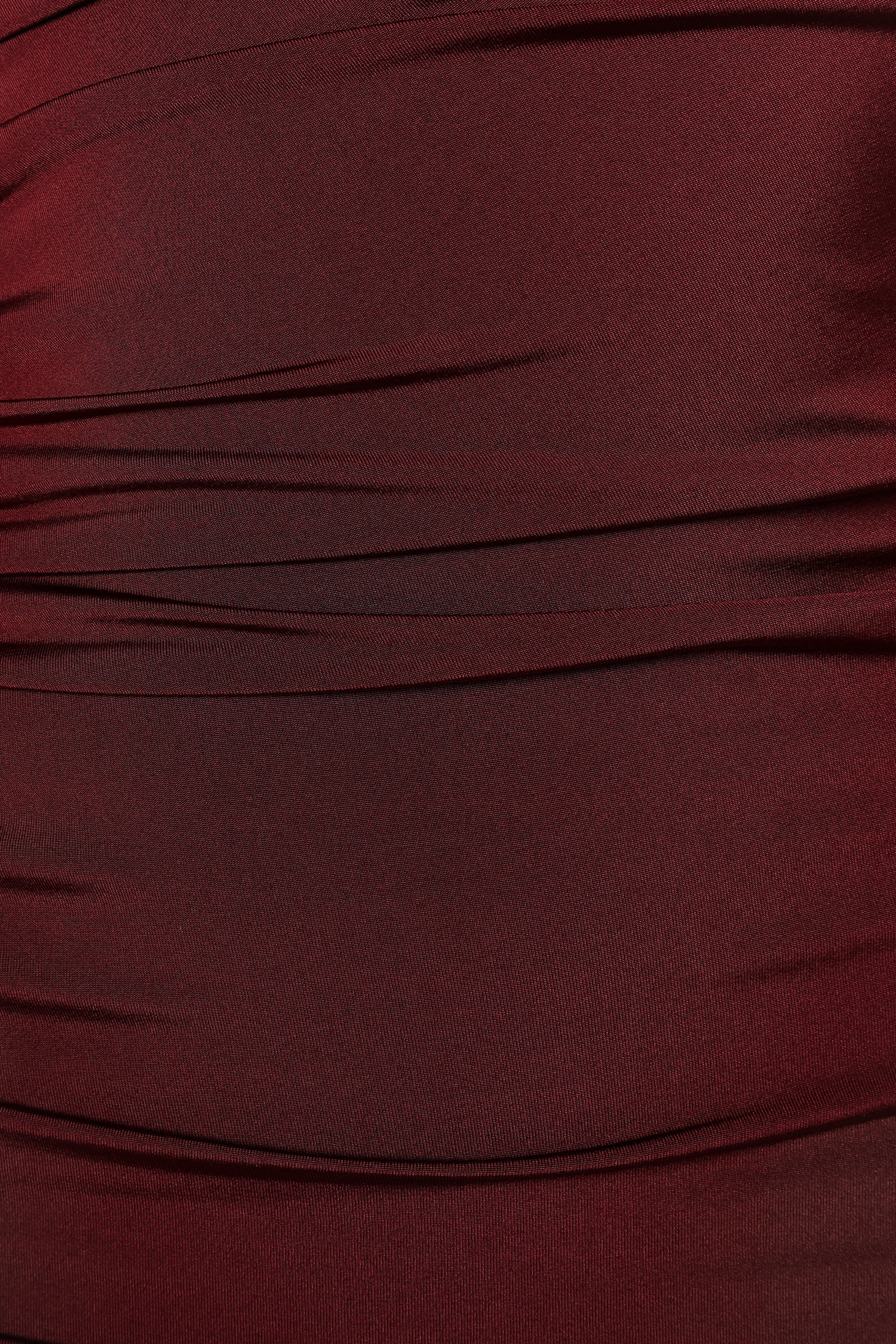 Javier One Shoulder Midi Dress in Wine Red - Elegant Cocktail Party & Evening Wear for Women