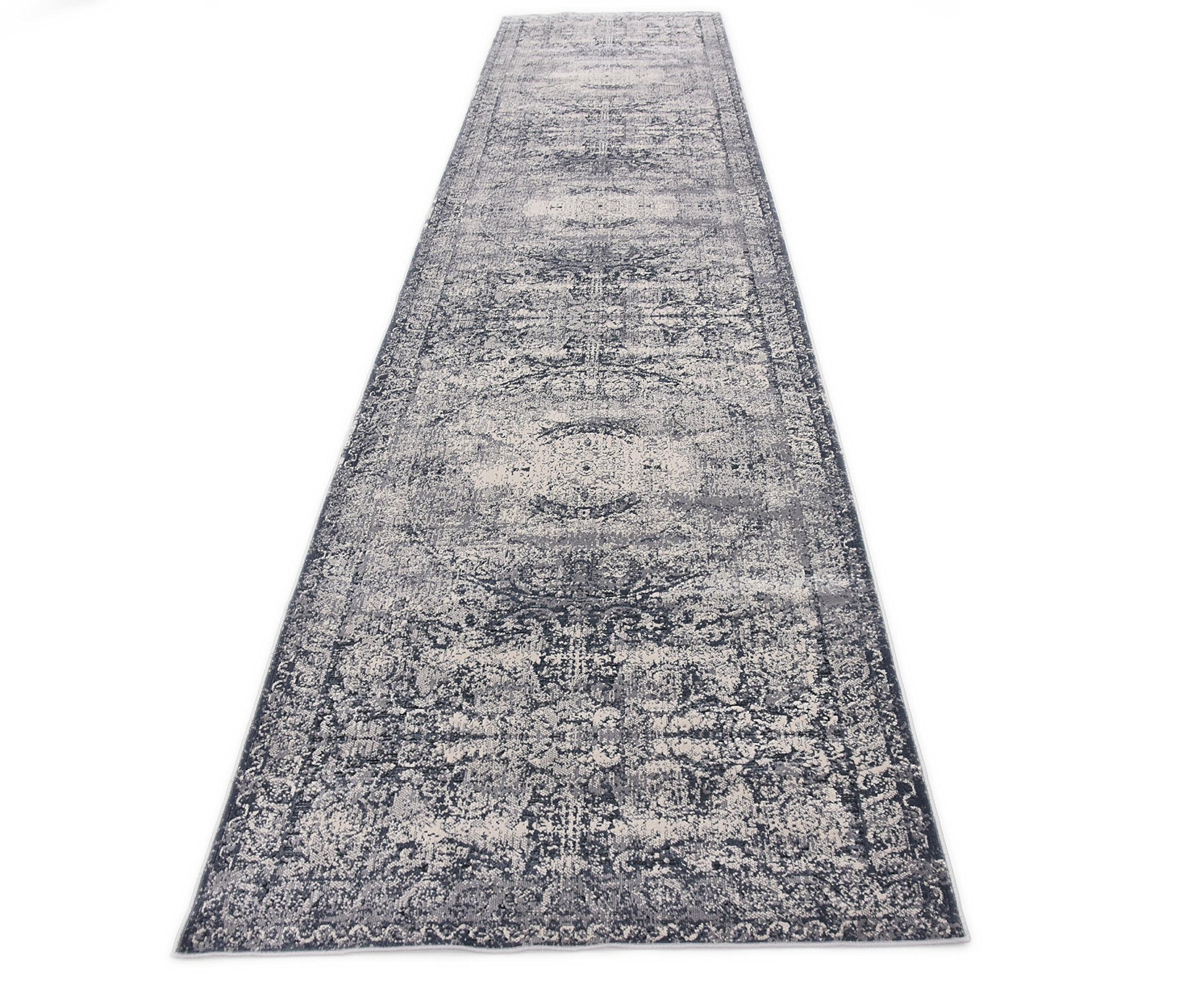 Unique Loom Victoria Runner Area Rug - 3' x 13' Dark Blue - Non-Slip Hallway Carpet for Home Decor | Perfect for Entryways, Kitchens & Long Narrow Spaces
