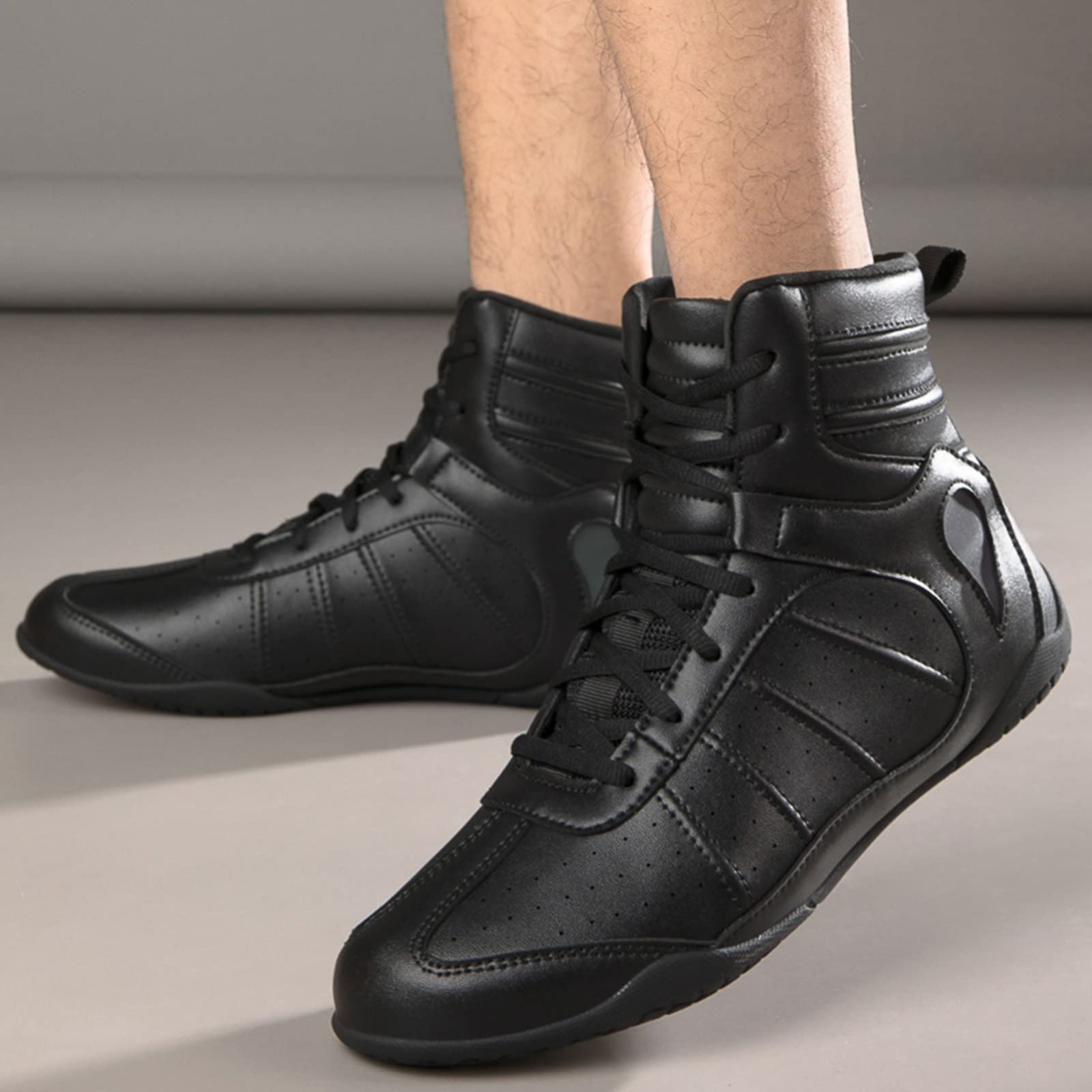 EMDPBD Men's Professional Boxing & Wrestling Shoes - Breathable Combat Training Boots with Rubber Sole (Black, Size 9) | Perfect for MMA, Boxing, Wrestling & Gym Workouts