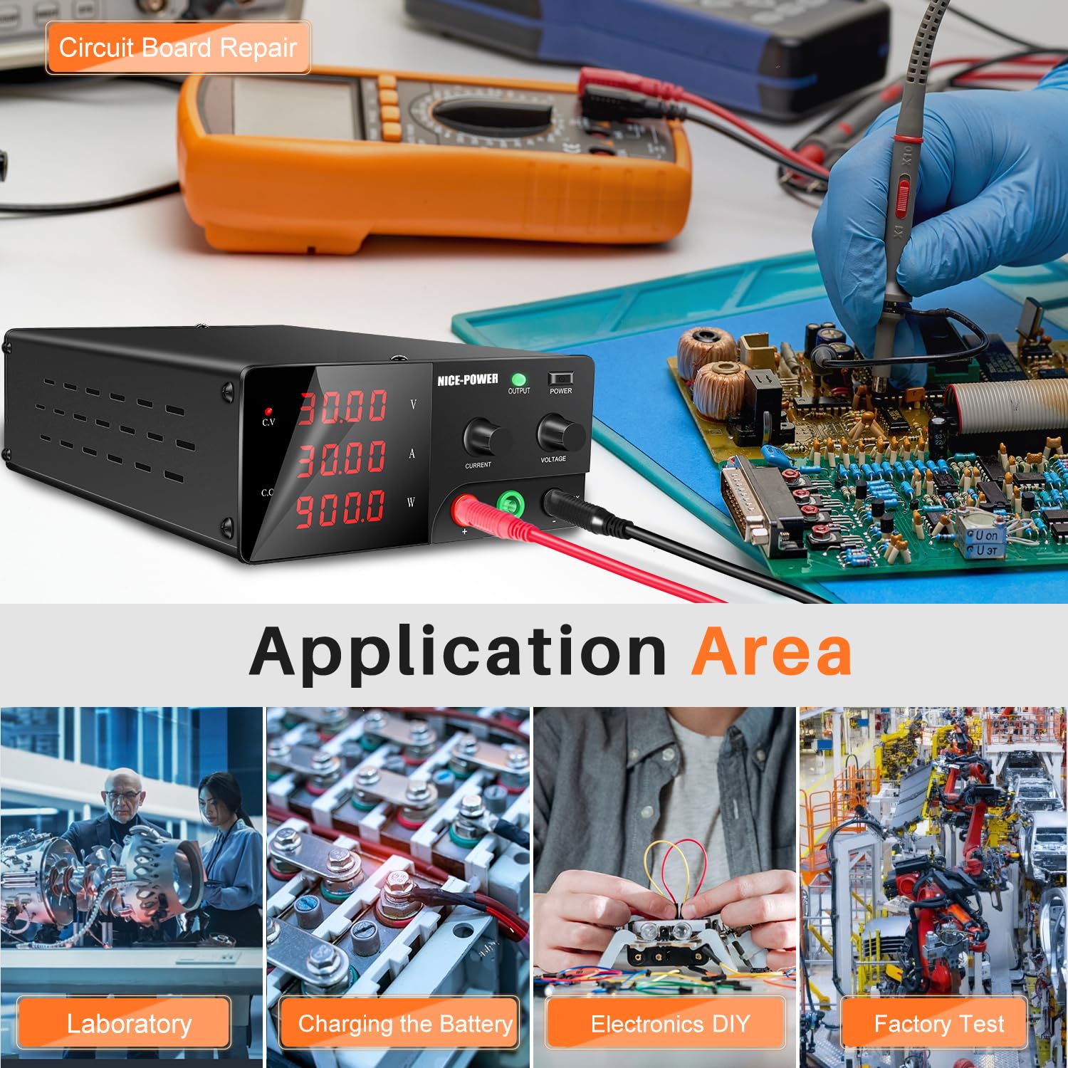 900W Adjustable DC Power Supply 30V 30A - Variable Lab Bench Power Supply with Encoder Knob & Output Switch | High Precision Switching Regulated Power Supply for Electronics Repair, Testing & DIY Projects