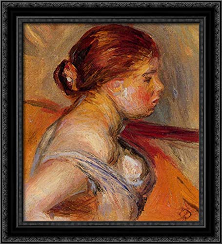 Pierre Auguste Renoir 'Head of a Young Girl' 20x22 Black Ornate Wood Framed Canvas Art - Perfect for Living Room, Bedroom & Office Wall Decor