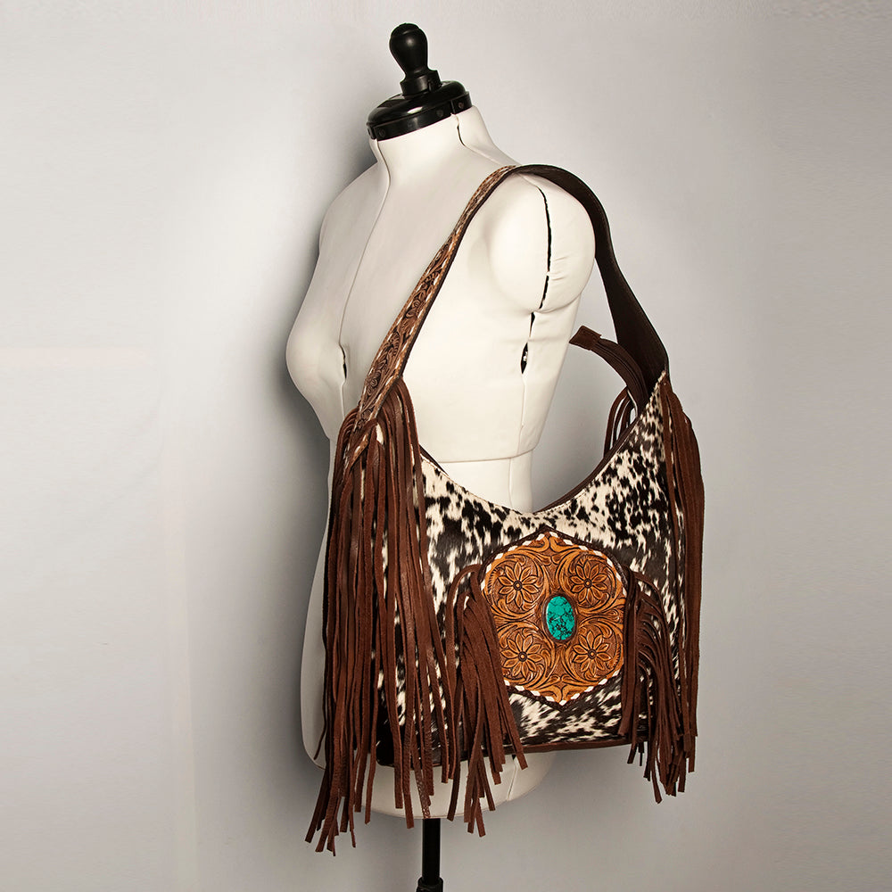 American Darling ADBGA221 Genuine Leather Women's Tote Bag - Western Style Hand Tooled Hair-On Cowhide Purse for Everyday Use & Country Outings
