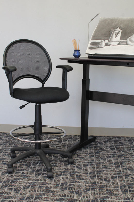 Boss Mesh Back Drafting Stool B16215 - Adjustable Height Office Chair with Lumbar Support - Perfect for Architects, Designers & Home Office Workspaces