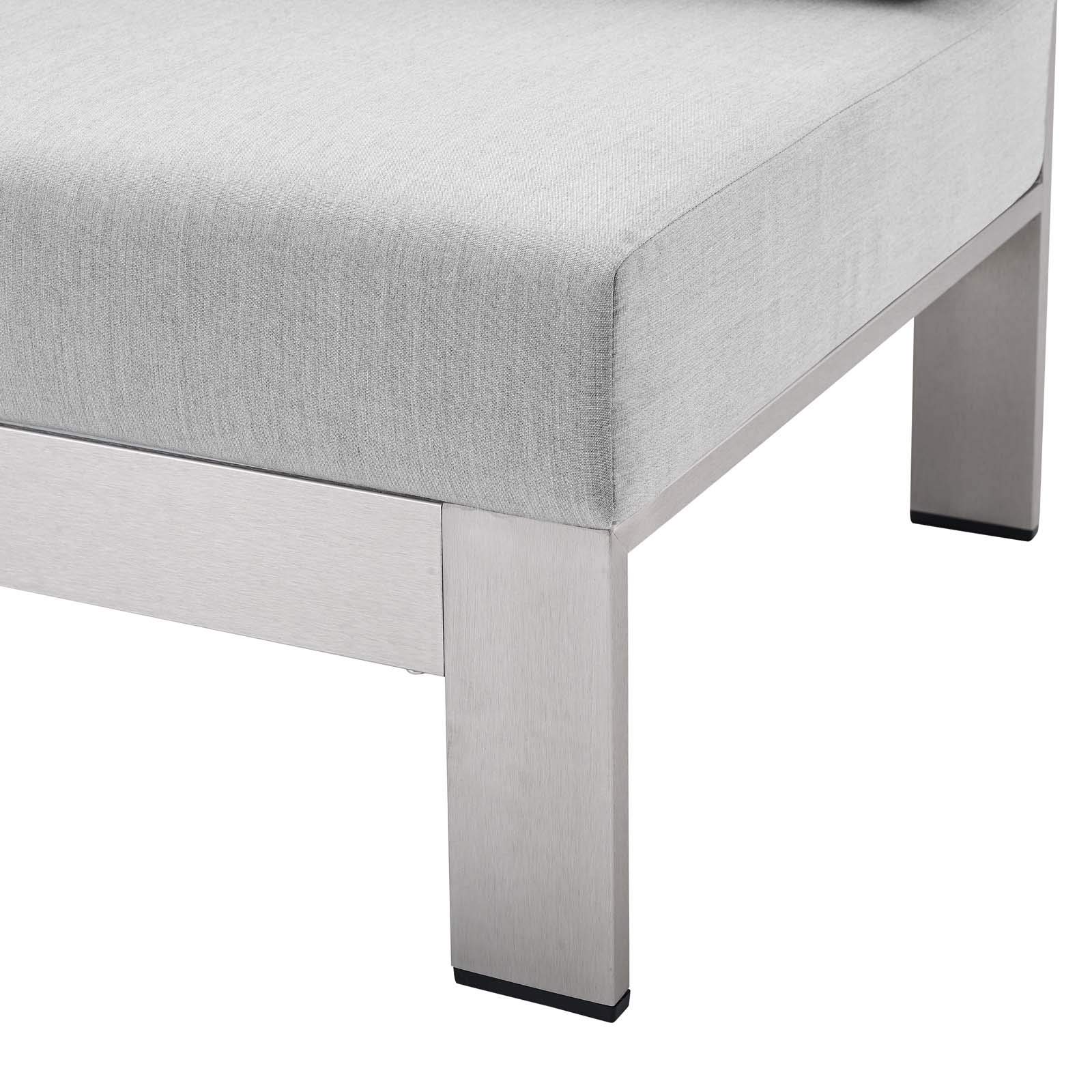 Modway Shore Sunbrella® Fabric Aluminum Outdoor Patio Left-Arm Loveseat in Silver Gray - Waterproof & UV Resistant for Poolside, Garden & Backyard Relaxation