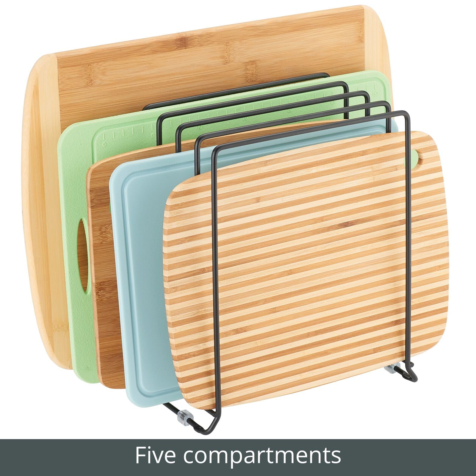 mDesign Metal Wire Pot Lid and Pan Rack Organizer - 5-Slot Freestanding Kitchen Storage for Cabinets, Pantries & Countertops - Holds Pans, Pots, Lids & Cookware - Black - Perfect for Small Kitchen Organization & Space Saving