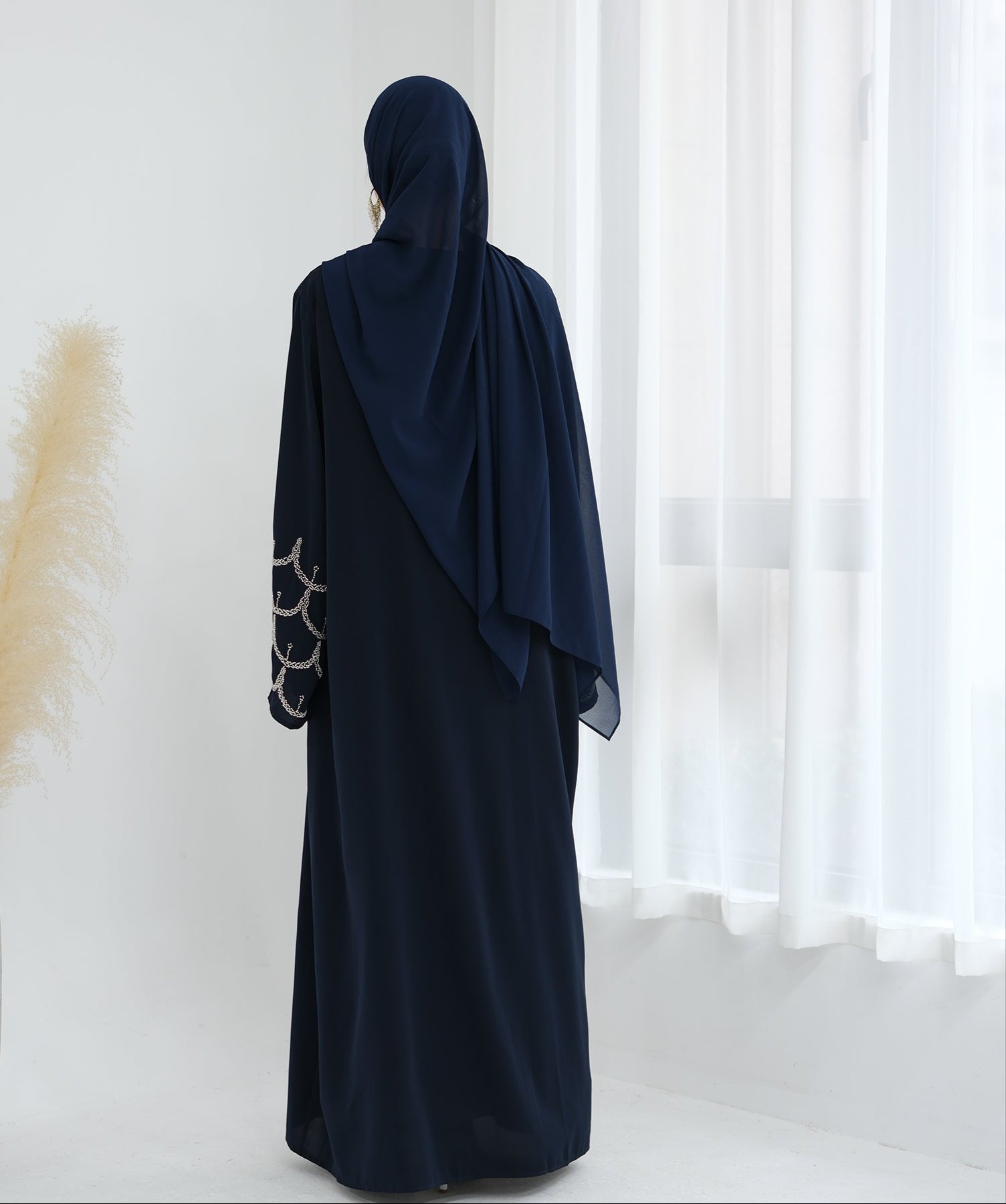 Irssane Nida Open Abaya Kimono - Navy Blue Muslim Prayer Dress for Women | Perfect for Prayer, Mosque, and Special Occasions