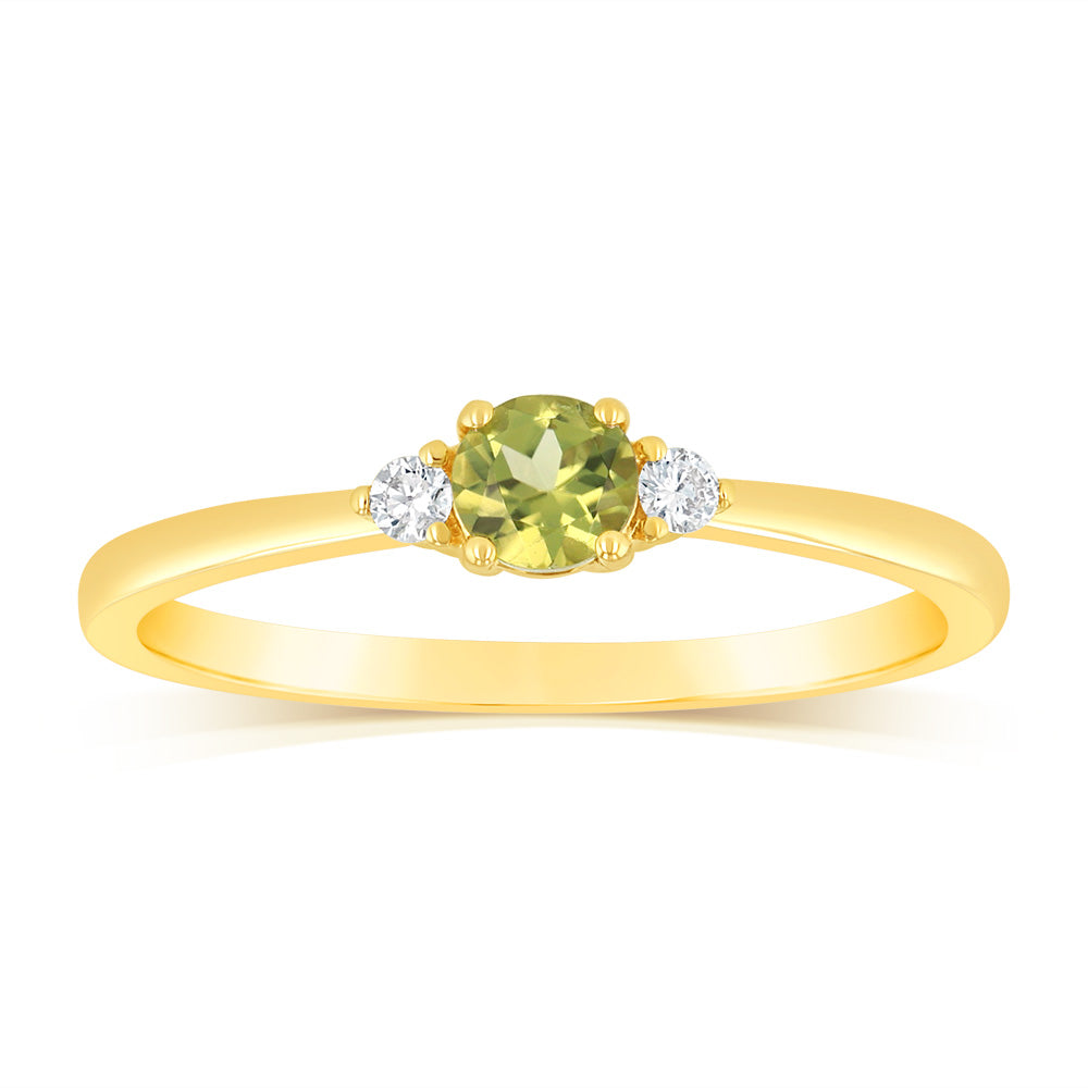 0.30 Carat Peridot and Diamond Ring in 9ct Yellow Gold - Elegant Birthstone Jewelry for Women, Perfect for Engagement, Anniversary & Special Occasions