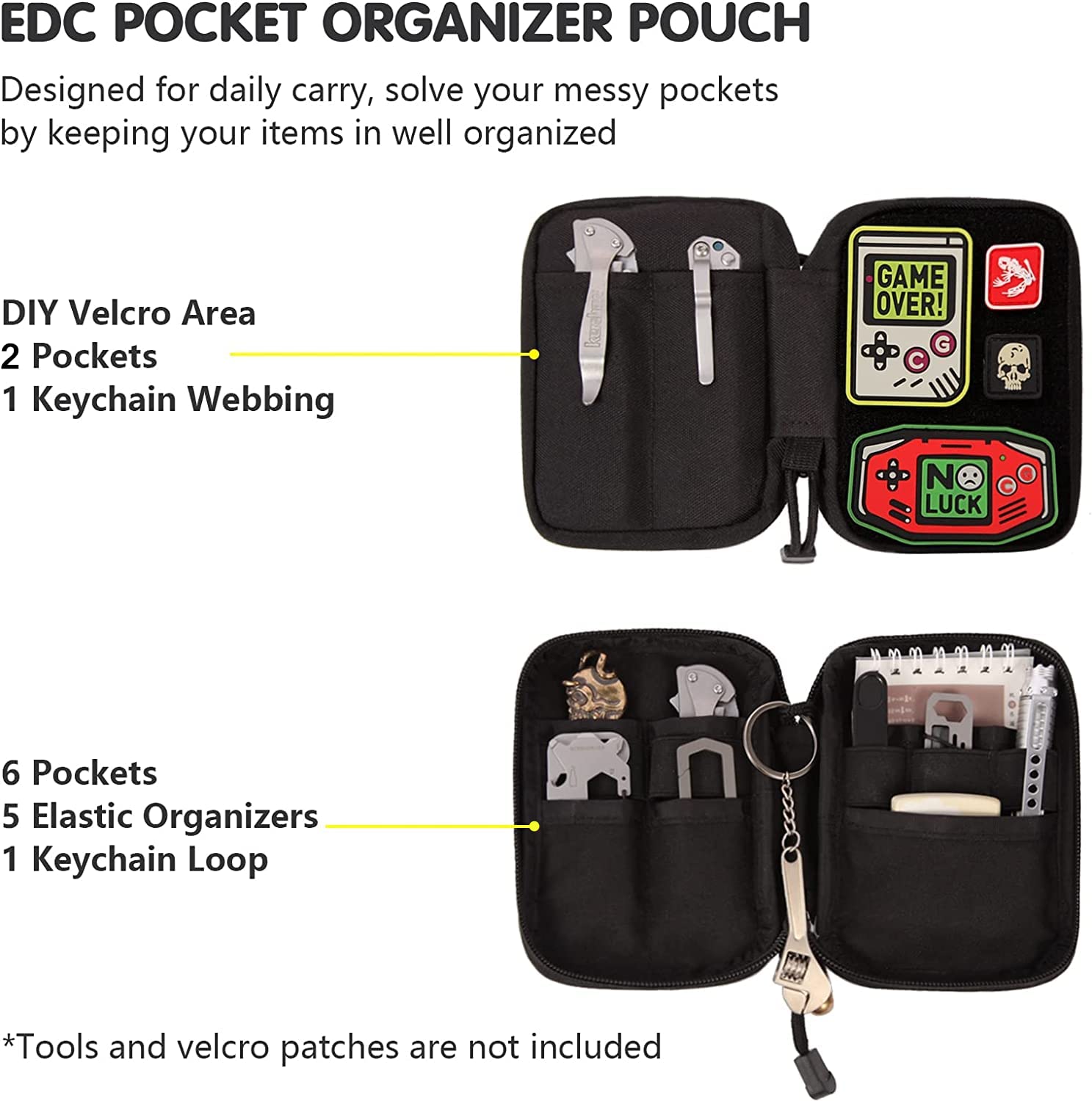 Durable Nylon EDC Organizer Pouch with Hook & Loop Closure - Compact Gear Storage for Everyday Carry, Travel & Outdoor Adventures