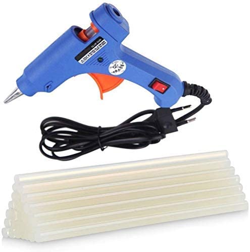 A.S Enterprises 20W 7mm Hot Melt Glue Gun with ON/OFF Switch & LED Indicator - Corded Electric Glue Gun in Blue/Black (Includes 10 Free Transparent Glue Sticks) for DIY Crafts, Home Repairs, Woodworking, and School Projects