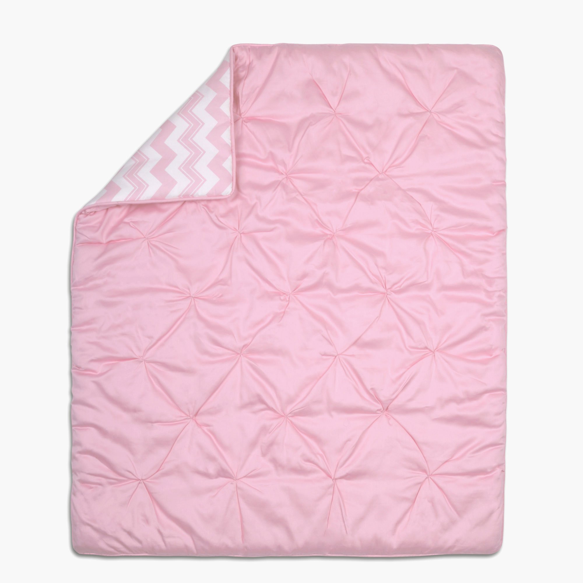 Reversible Baby Crib Quilt - Pink Pintucked & Chevron Pattern by The Peanushell | Soft Nursery Blanket for Boys & Girls | Perfect for Cribs, Strollers & Baby Showers