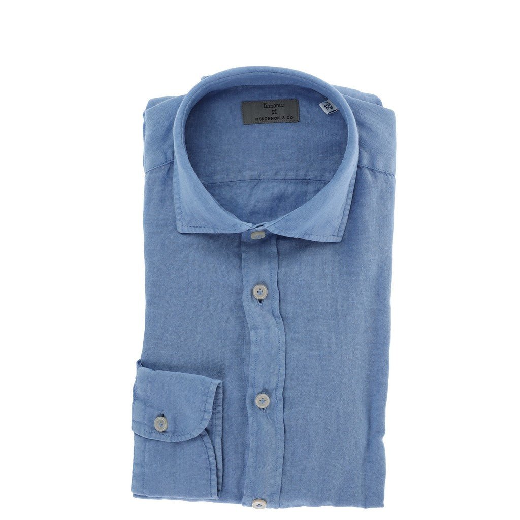 McKINNON & CO X FERRANTE Men's Light Blue Linen Shirt - Breathable Summer Casual Button Down for Beach, Travel & Outdoor Activities