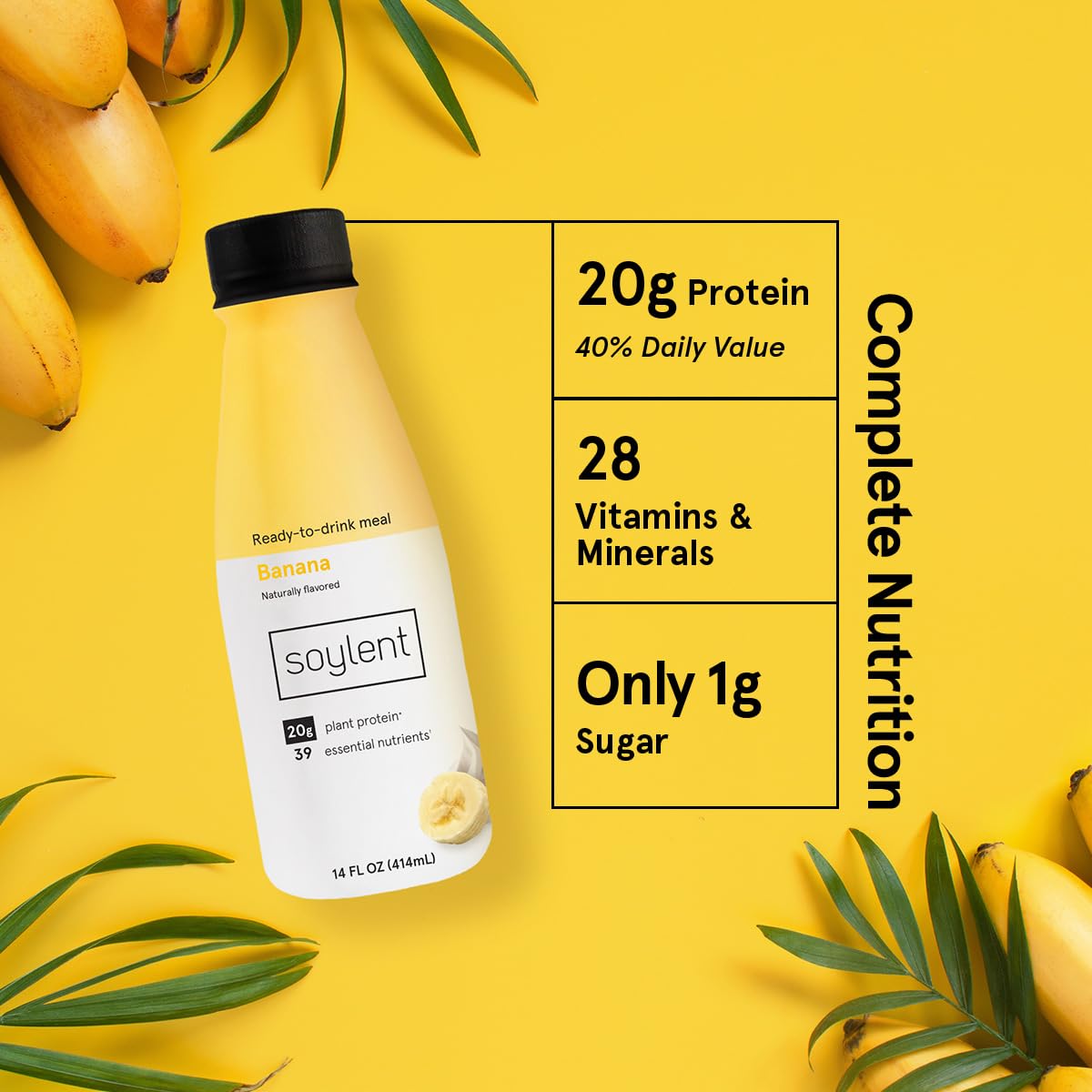 Soylent Meal Replacement Shake Banana Split Bundle - Creamy Chocolate, Banana & Strawberry Flavors, 14oz (36 Bottles) | High Protein Vegan Shakes for Weight Loss, Busy Professionals & On-the-Go Nutrition