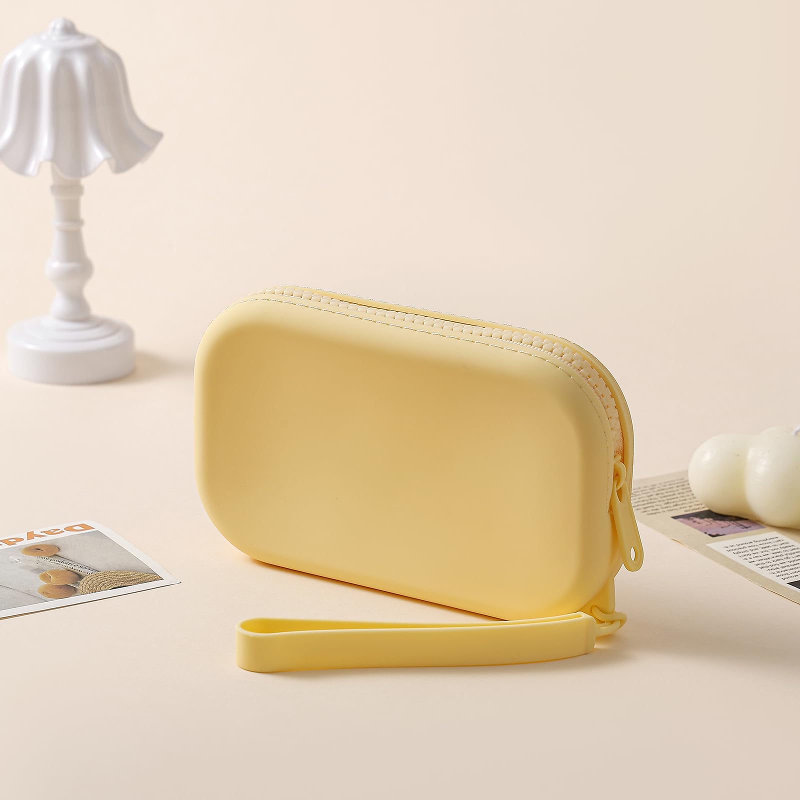 Portable Silicone Makeup Bag for Women - Small Waterproof Travel Toiletry Cosmetic Organizer with Zipper Closure & Handle (Yellow) - Perfect for Gym, Beach, Camping & Daily Essentials Storage