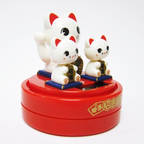 White Solar Powered Lucky Cat Statue - Santa Decoration for Home, Office & Garden | Feng Shui Good Luck Charm