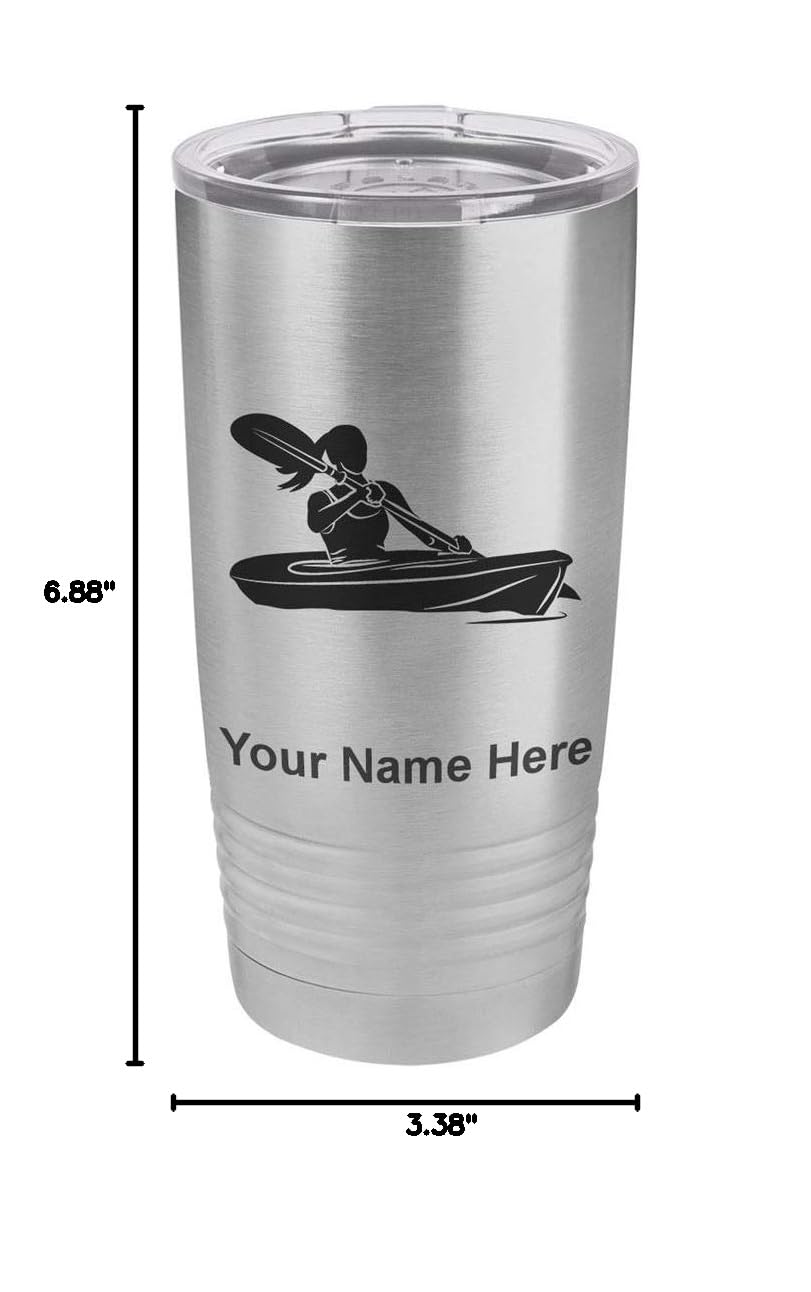 LaserGram 20oz Vacuum Insulated Stainless Steel Tumbler Mug with Personalized Engraving - Kayak Woman Design - Keeps Drinks Hot/Cold for Hours - Perfect for Hiking, Camping & Outdoor Adventures