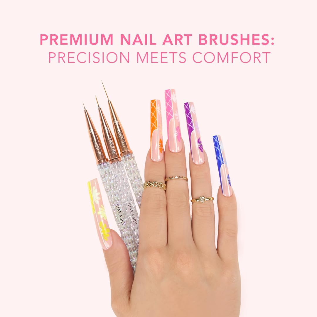 Kiara Sky Professional Gel Nail Art Brush Set - Long Lasting Nail Cleaner Tools for Women - Perfect for DIY Manicures, Salon Nail Art & Home Gel Polish Application (Clear Brush Collection)