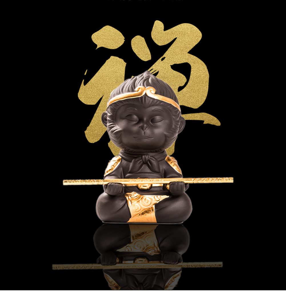 Handmade Chinese Zisha Tea Pet - Wu Kong Monkey King Statue for Kungfu Tea Ceremony | Sun Walker Tea Tray Companion | Perfect Gift for Tea Lovers (Use in Tea Meditation & Zen Decor)