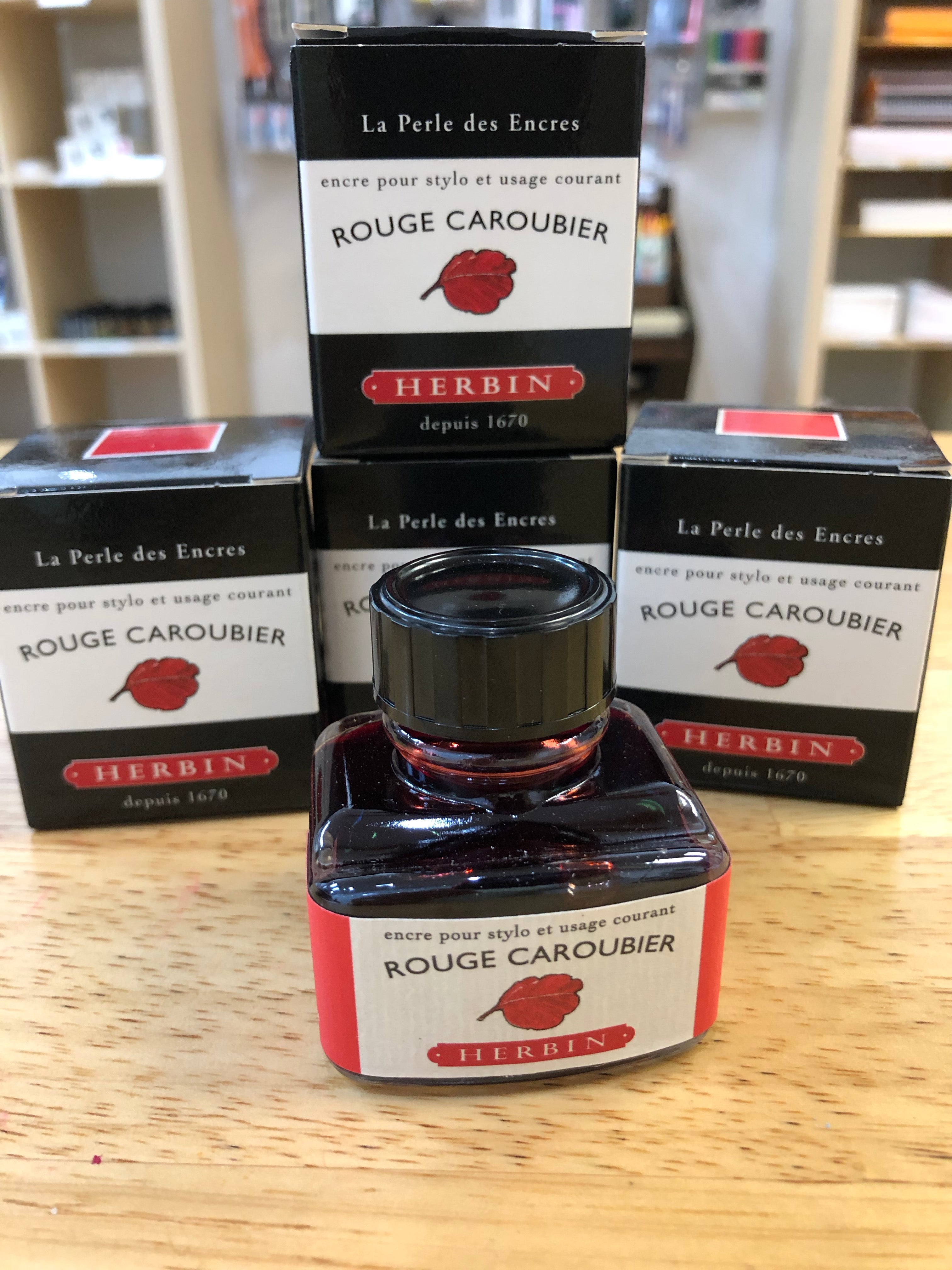 J. Herbin Rouge Caroubier Fountain Pen Ink - Premium Red Ink for Calligraphy, Writing & Art - 30ml Bottle - Perfect for Journals, Letters & Creative Projects