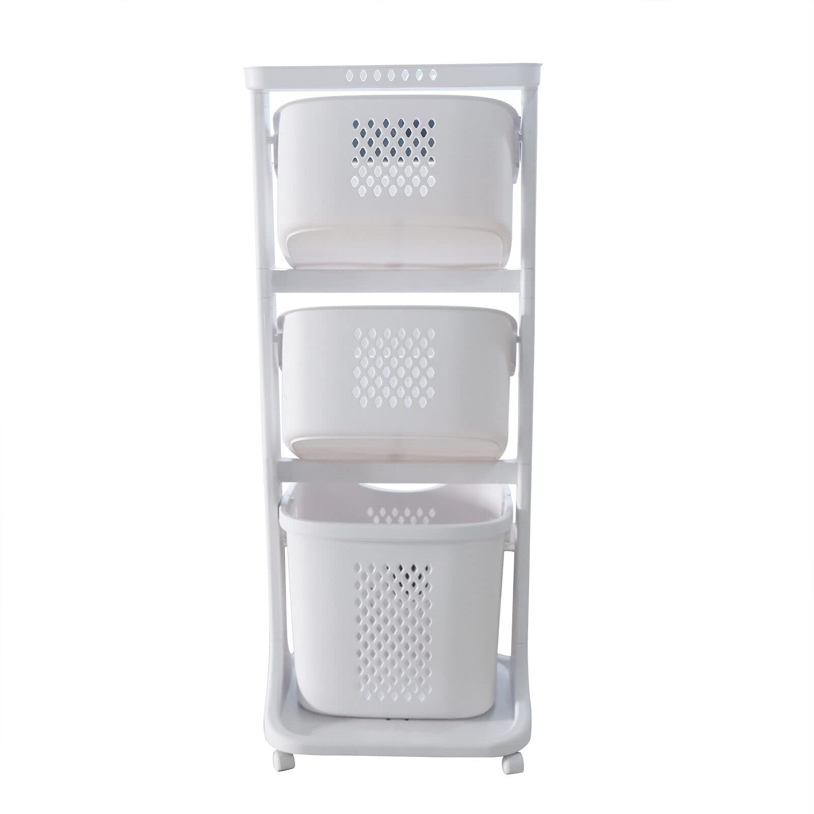 3-Tier Bamboo Laundry Basket with Wheels & Removable Storage Bins - Freestanding Clothes Hamper Organizer for Bedroom, Bathroom & Laundry Room - Easy Sorting & Storage Solution for Washing Clothes