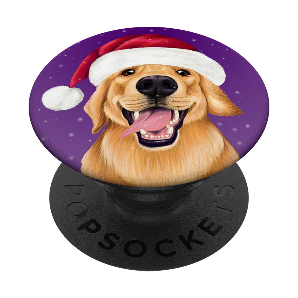 Golden Retriever in Santa Hat Christmas PopSocket - Phone Grip & Stand for iPhone, Samsung, Tablets | Perfect Holiday Gift for Dog Lovers