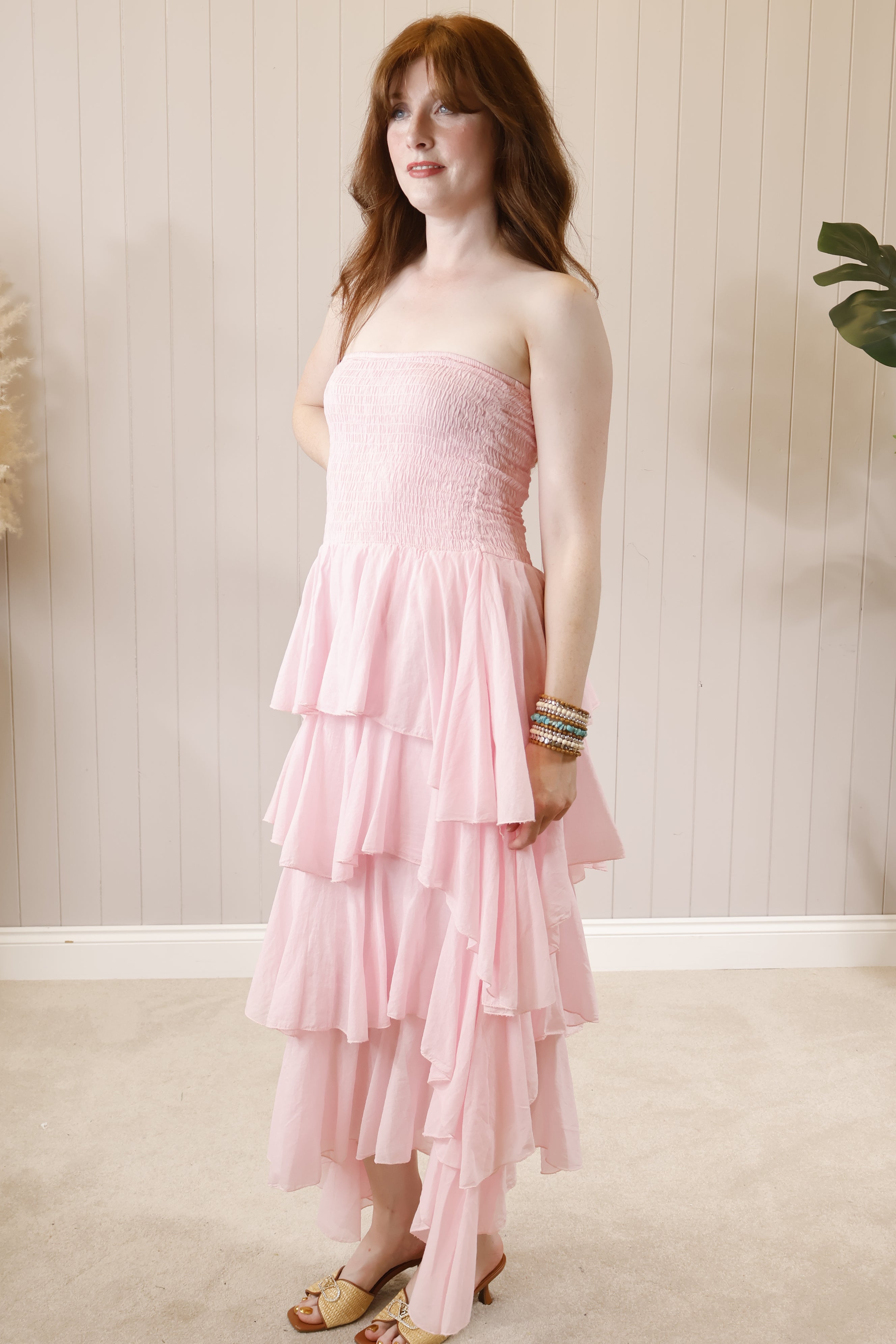 Rosita Ruffle Maxi Dress for Women - Flowy Long Summer Dress with Ruffles in Pink | Perfect for Beach Vacations, Weddings & Date Nights