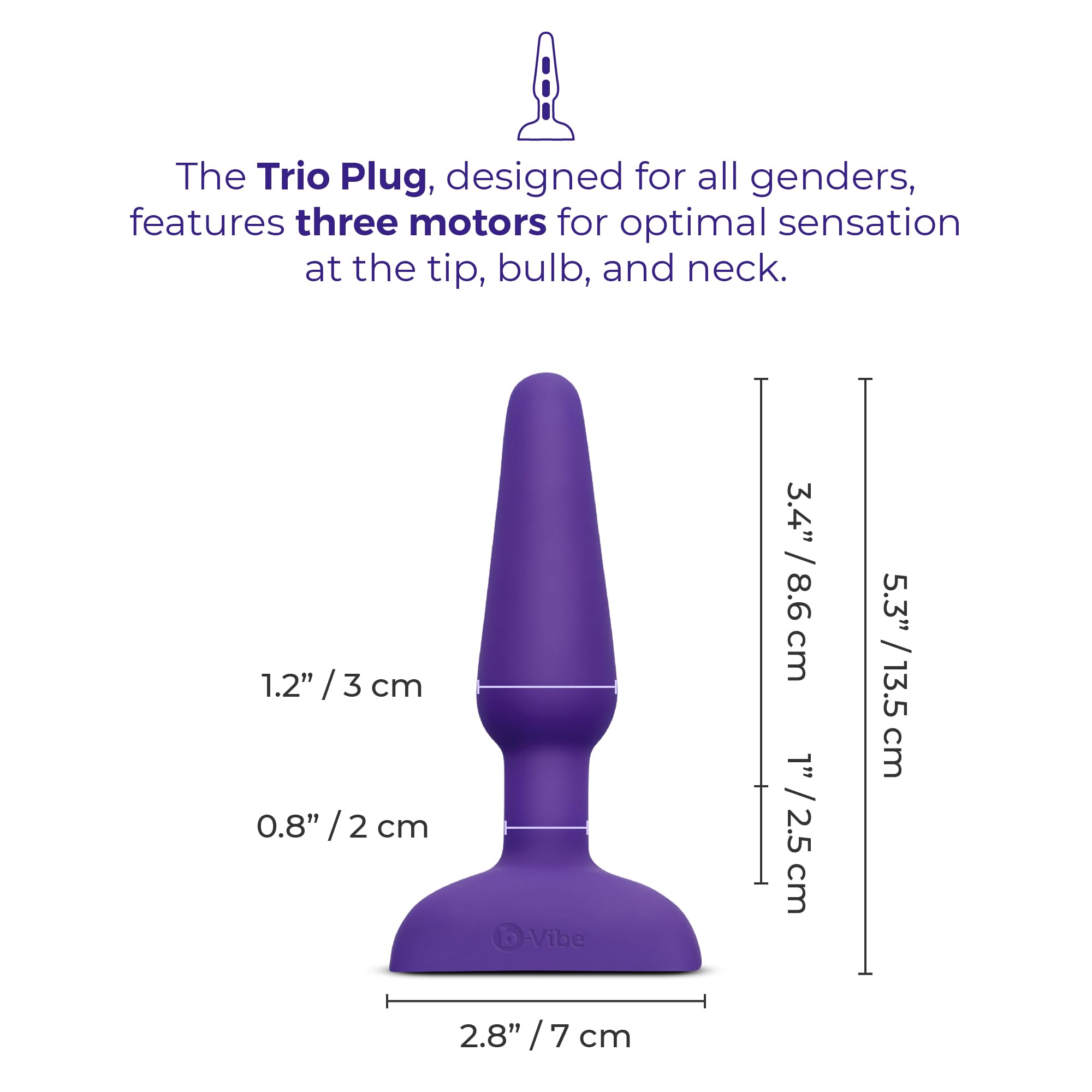 b-Vibe Trio Vibrating Anal Plug 2 - Remote Control Silicone Butt Plug for Men & Women - Purple Adult Sex Toy for Couples Play & Solo Pleasure