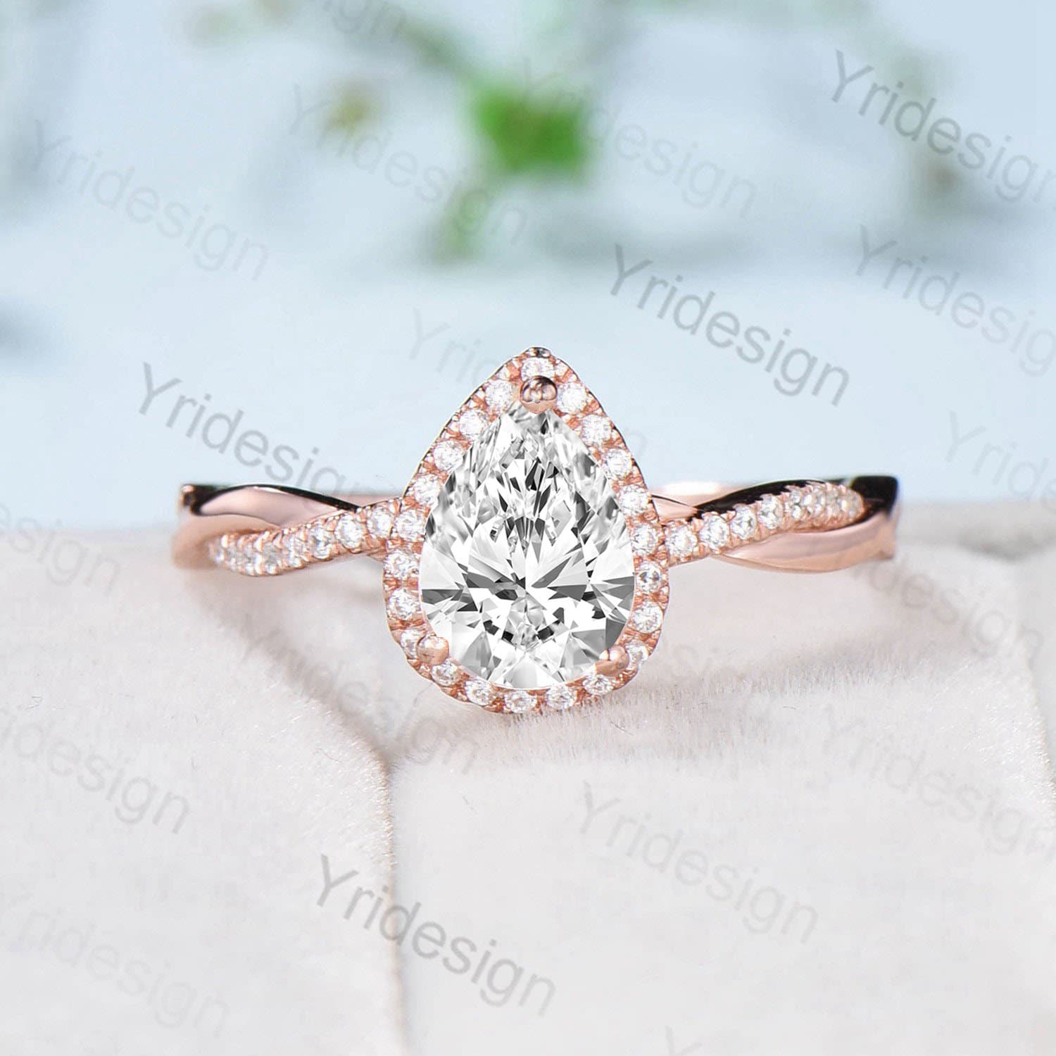 6x8mm Pear Shaped Lab Grown Diamond Ring Set - VVS2 D Color Twist Wedding Band & Full Eternity Stacking Ring for Engagement, Anniversary & Everyday Elegance