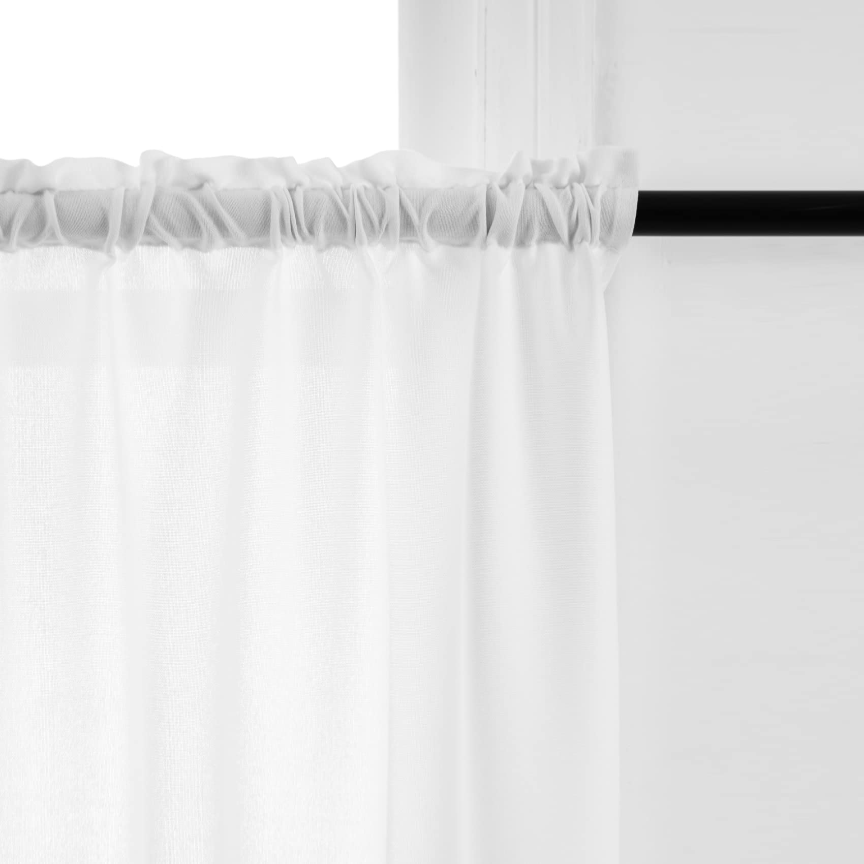 White Linen Textured Short Curtains for Kitchen & Bathroom - 2 Panels, 27