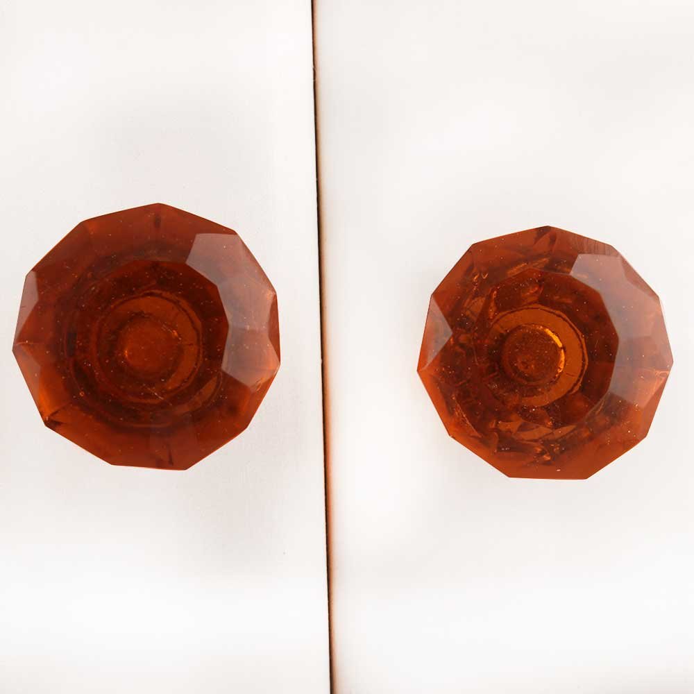 Premium 2-Piece Diamond Amber Glass Drawer Knobs - Elegant Kitchen Cabinet & Dresser Pulls for Home Decor | Vintage Style Hardware for Cabinets, Drawers & Furniture Upgrades