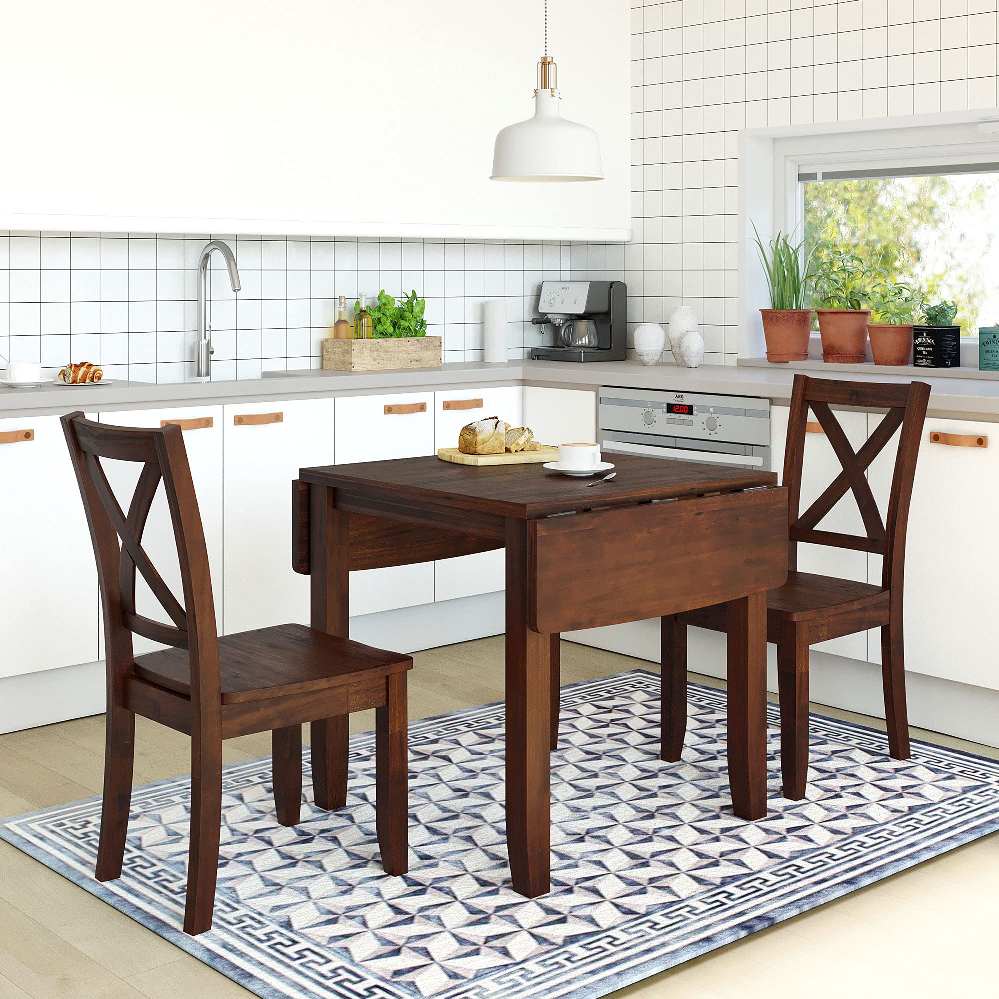 LZ LEISURE ZONE 3-Piece Drop Leaf Dining Table Set with 2 X-Back Chairs - Space Saving Wooden Kitchen Table for Small Spaces, Breakfast Nook & Apartment Dining | Perfect for Compact Homes, Studios & Cozy Kitchens