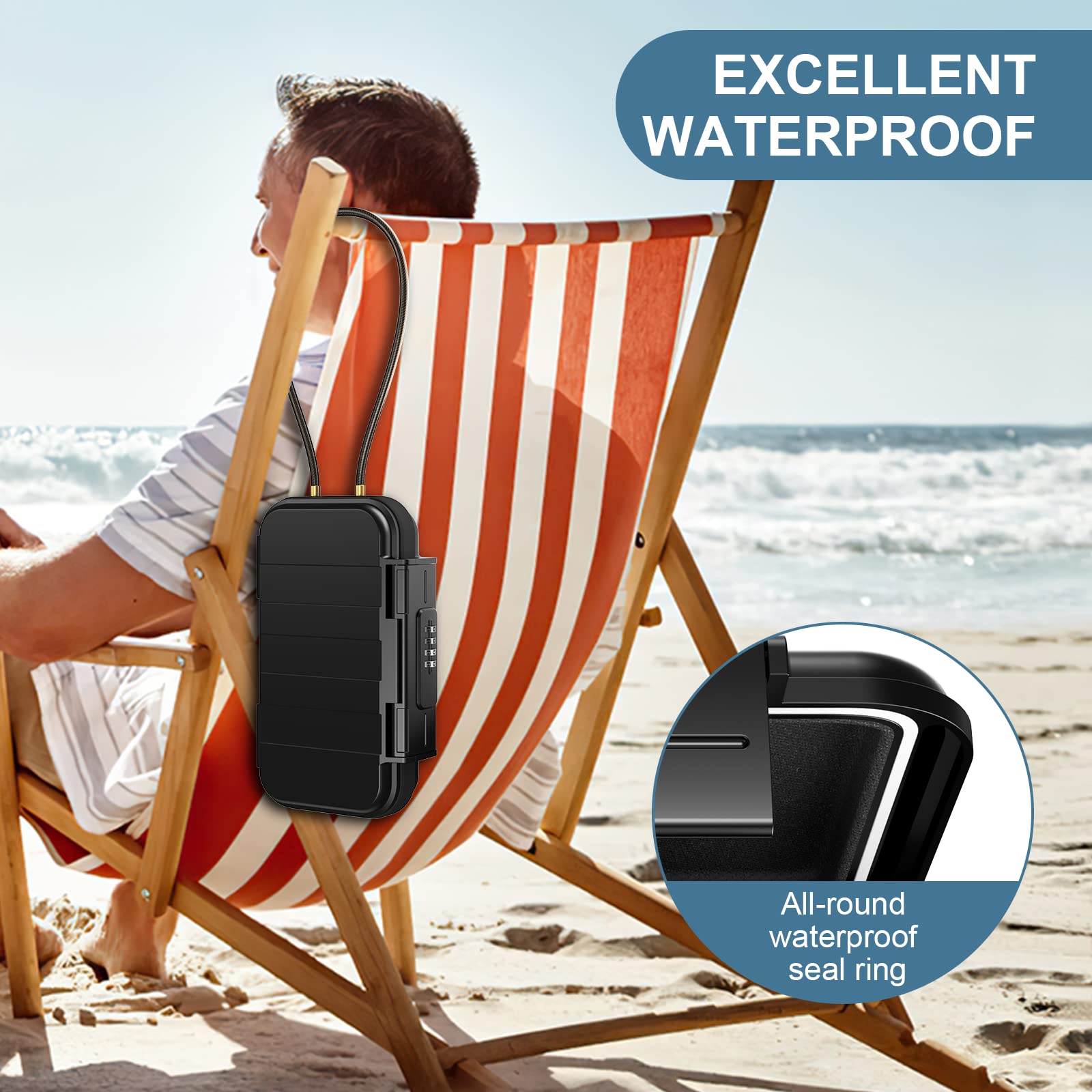 Portable Travel Safe Box with Combination Lock - Waterproof Anti-Theft Security Case for Beach, Office, Hotel & Car - Includes Removable Wire Rope for Secure Storage of Valuables, Cash & Jewelry While Traveling or at Home