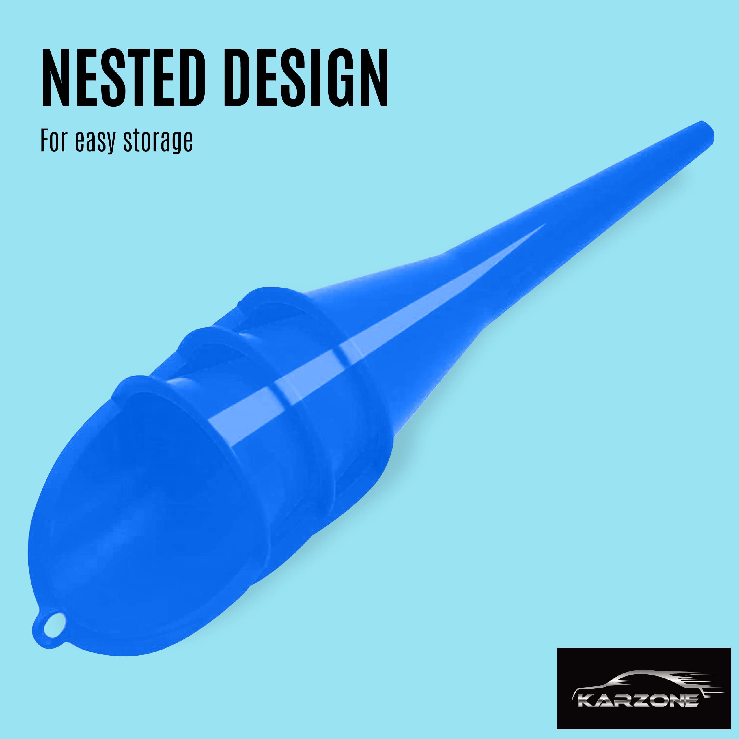 Premium Round Kitchen Funnel for Bottles, Jars & Containers - Heavy Duty Automotive Oil Funnel for Gas, Lubricants & Fluids - 12oz Oval Funnel (3-Pack, Blue) - Perfect for Cooking, Baking, DIY Projects & Car Maintenance