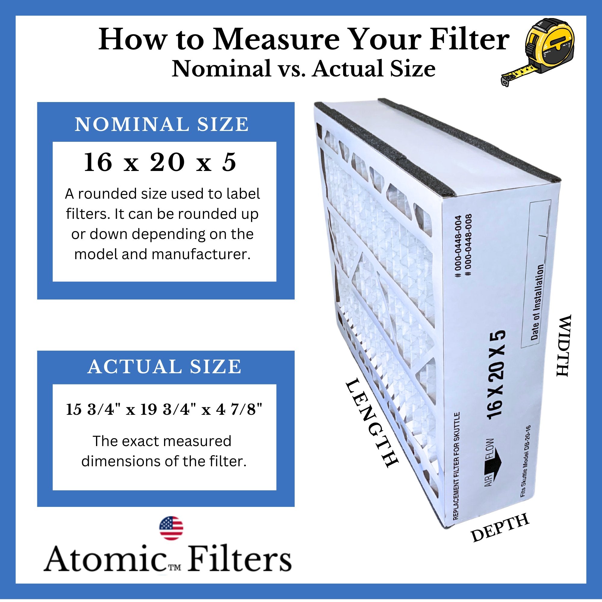 Skuttle 000 0448 004 20x16x5 MERV 8 Furnace Air Filter - 2 Pack | Compatible with Atomic | Perfect for Home HVAC Systems & Air Purifiers